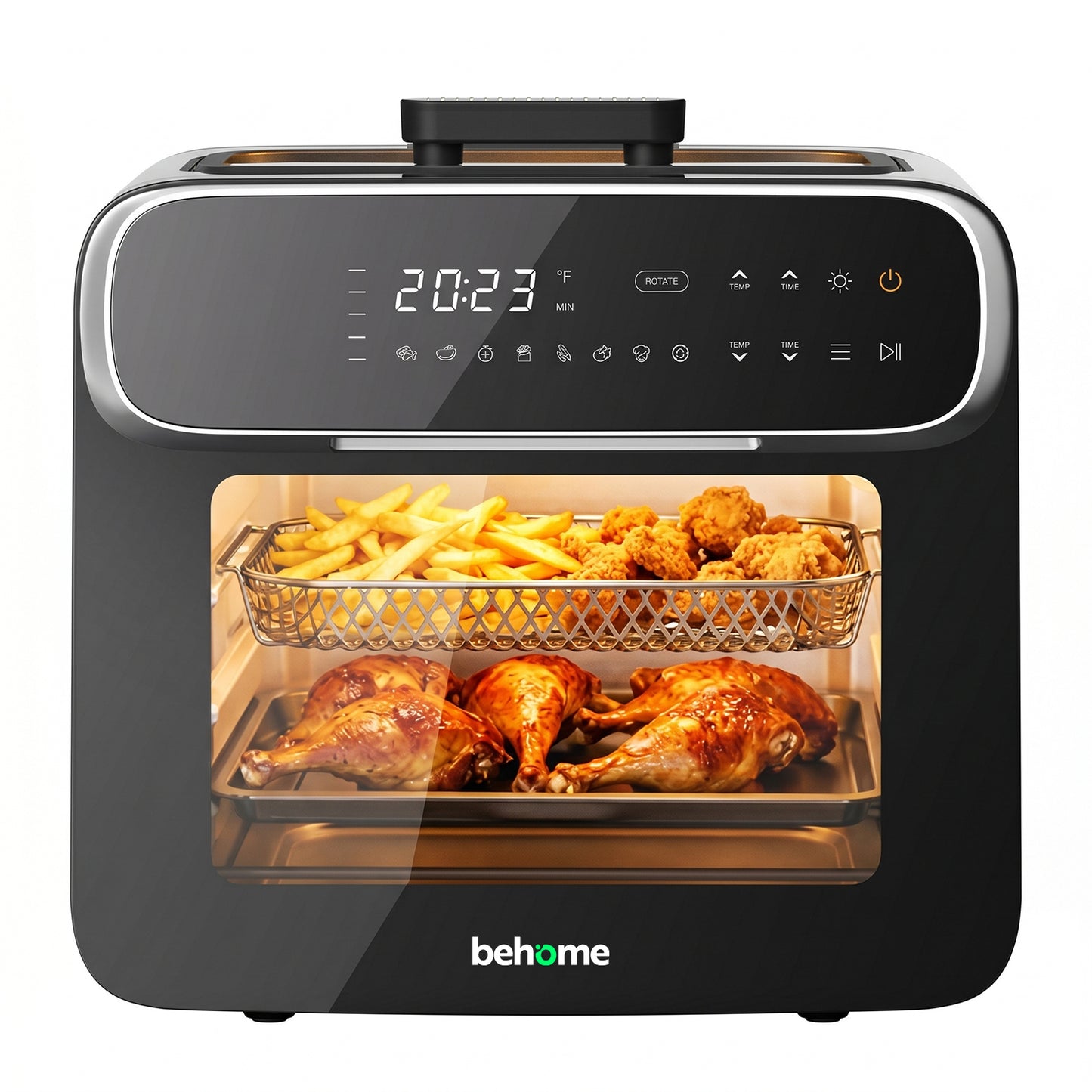 Behome 12.68QT Air Fryer Oven，8-in-1 Functions Digital Airfryer with Visible Window, 3-Layer Cooking Air Fryer for Crisps, Bakes, Roasts,1600W,Black