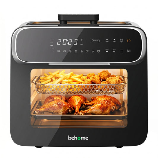 Behome 12.68QT Air Fryer Oven，8-in-1 Functions Digital Airfryer with Visible Window, 3-Layer Cooking Air Fryer for Crisps, Bakes, Roasts,1600W,Black