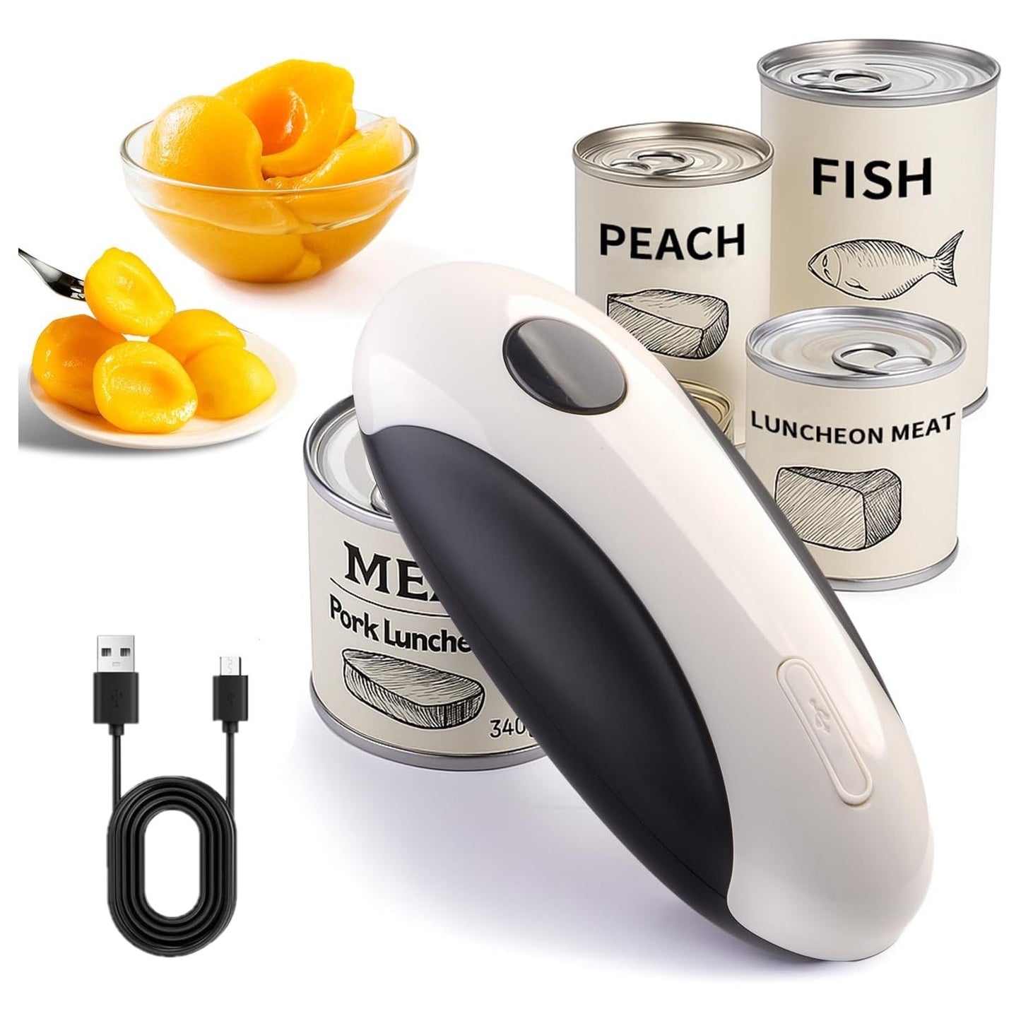 Behome Rechargeable Electric Can Opener, One Touch Automatic Can Opener for Kitchen and Seniors with Arthritis, Smooth Edge & Handsfree, Ultra-Compact Opener Fits All Can Sizes, White