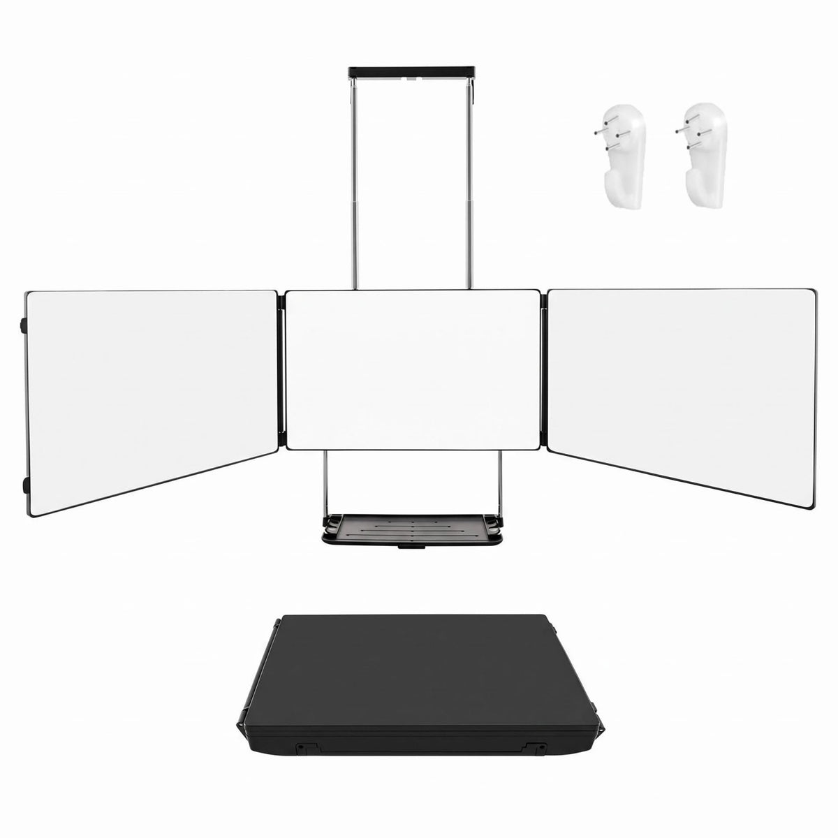 Behome 3 Way Mirror for Hair Cutting with Storage Shelf, 360°Trifold Mirror with Adjustable Height, for Shaving, Makeup, Hair Styling(Black)