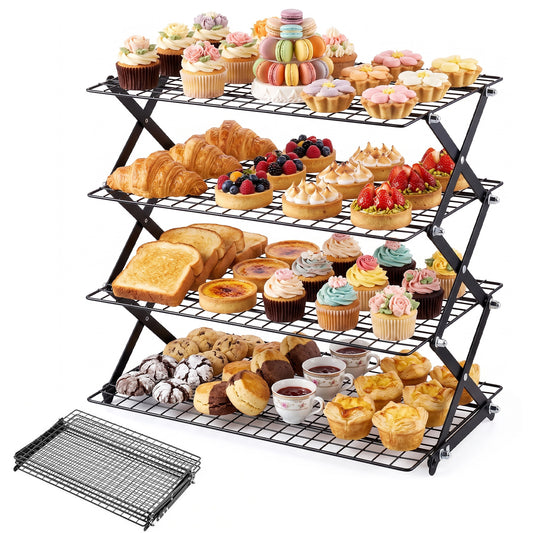 Behome 4-Tier Collapsible Cooling Rack, 3 Setting Design Stackable Baking Rack, Dishwasher Safe Cooling Racks for Cooking, Baking, Roasting & Grilling