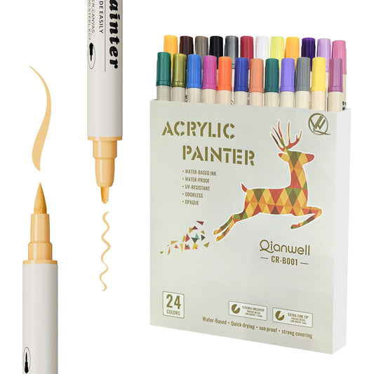Behome 24 Colors Acrylic Paint Markers, Dual Tip Acrylic Paint Pens with Brush Tip and Fine Tip for Rock Painting, Wood, Canvas, Stone, Glass, Ceramic, DIY Crafts Making Art Supplies