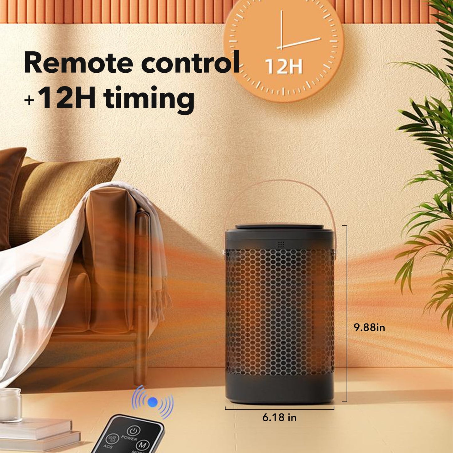 BN-LINK Space Heater with Remote, 1500W Portable Electric Space Heater with Thermostat & Timer, Indoor Small Heater with Heating and Fan Modes for Bedroom, Office and Indoor Use