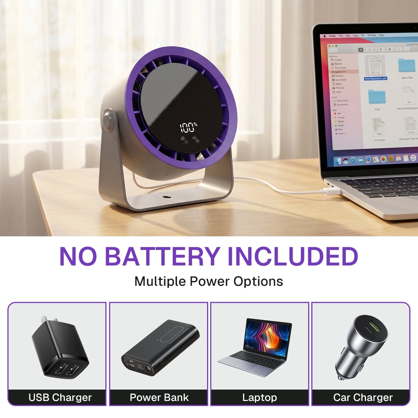 Behome Desk Fan, Small Table Fan with 5 Speeds Adjustable Strong Wind, Mini Desktop Fan with LED Display for Office, Home, Bedroom, kitchen, Black