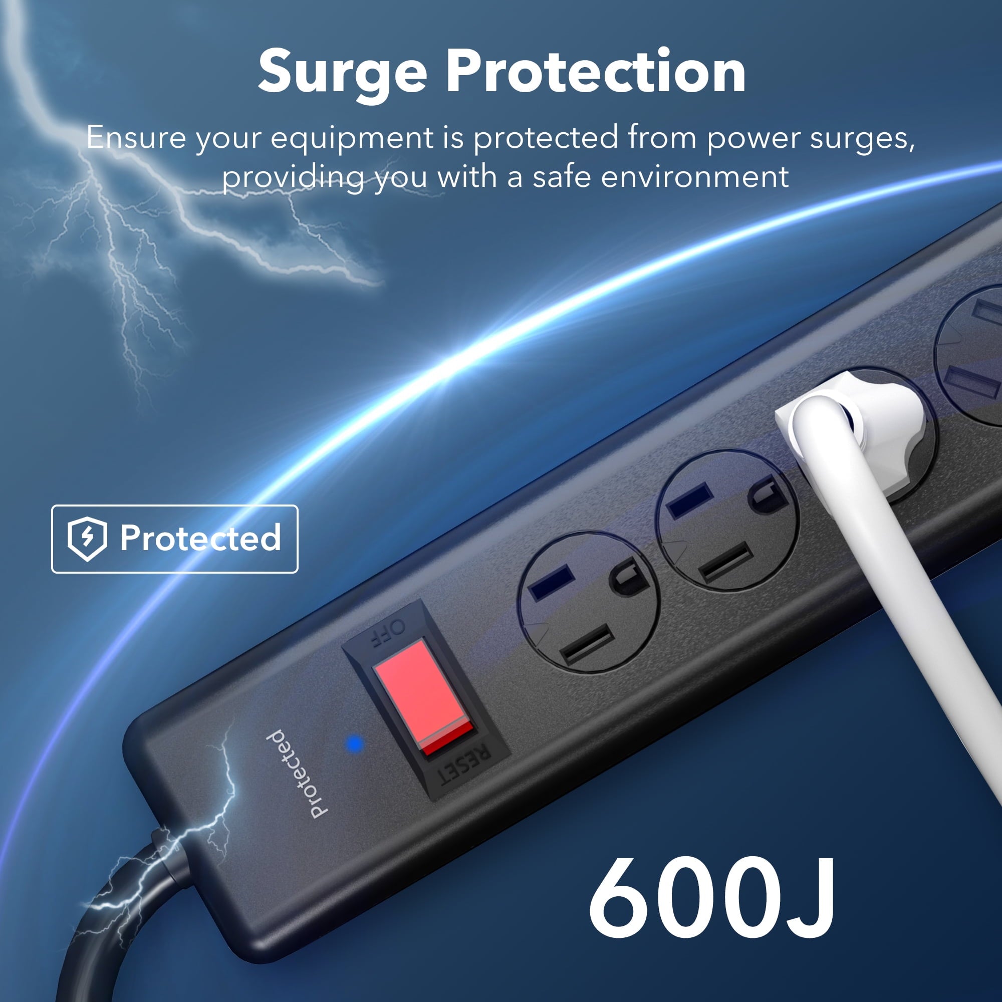 BN-LINK 6-Outlet Power Strip Surge Protector 2-Pack, 4-Foot Extension Cord, 600 Joules, Twist-to-Close Safety Covers, Flat Plug, Overload Protection, Black