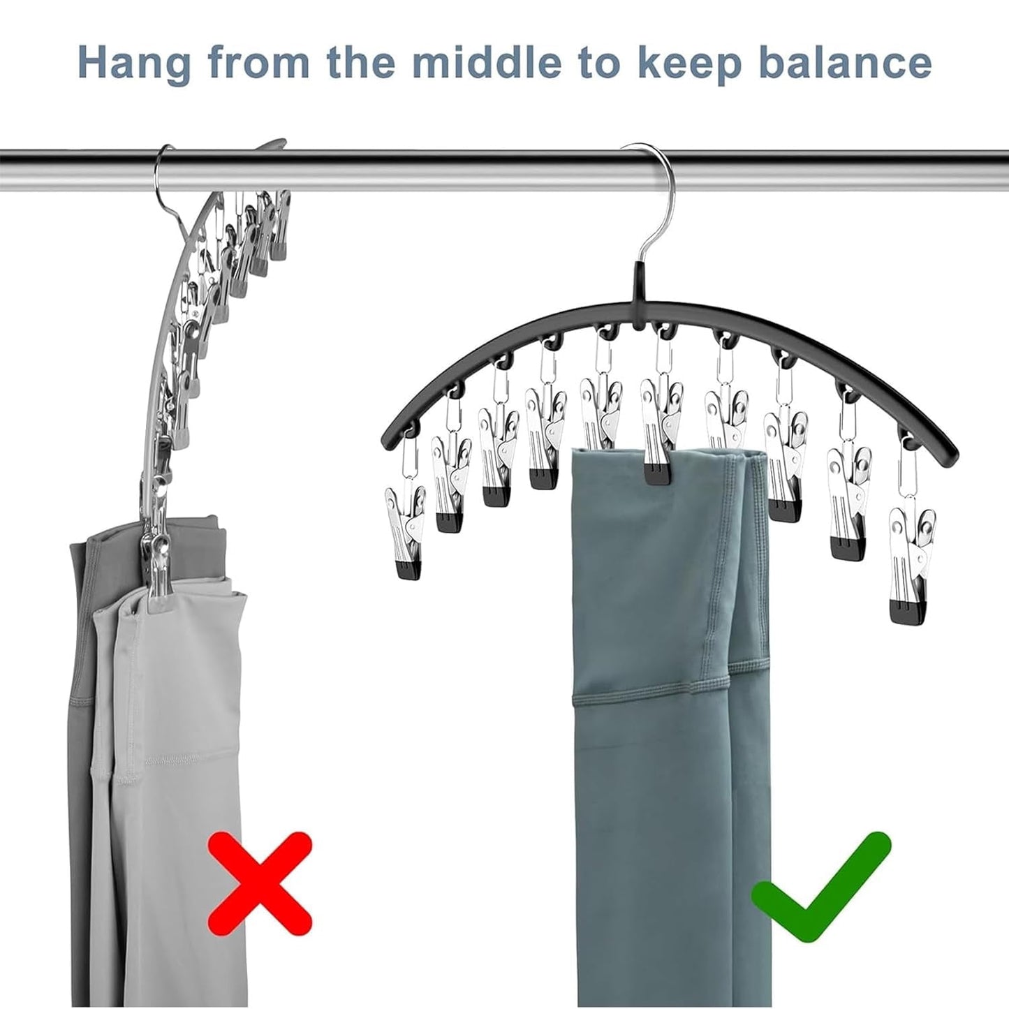 Behome 2 Pack Pants Hangers, Legging Organizer for Closet with 10 Clips, Space Saving Hanging Closet Organizer for Shorts, Jeans, Skirts, Pants