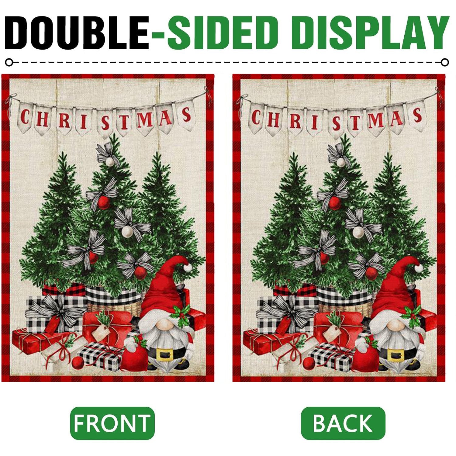 Behome Merry Christmas Trees Garden Flag, 12x18 Inch Double Sided Set of 2, Red & White Xmas Trees Garden Flag for Outdoor Winter House Yard Decoration