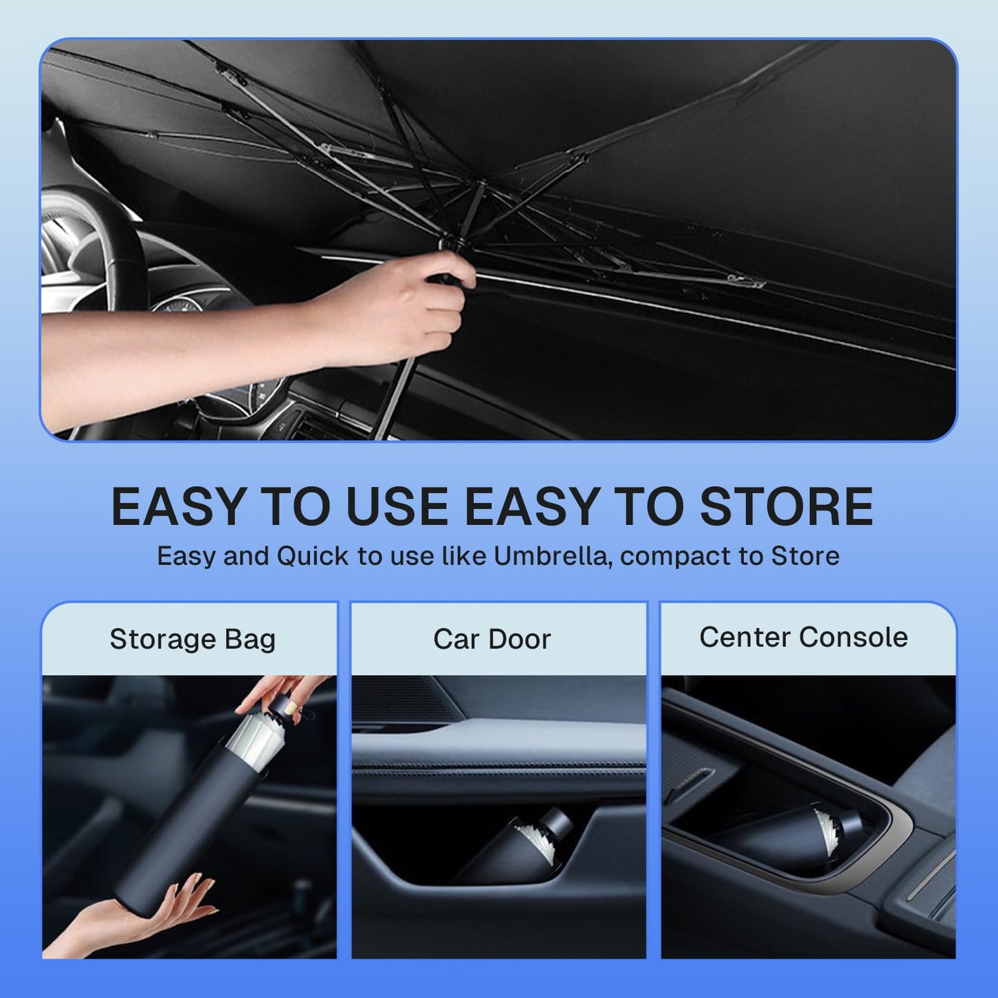 BN-LINK Foldable Car Windshield Sunshade, Heat & UV Rays Blocking Car Umbrella, Car Sun Shade with Carry Bag, Universal Fits Cars & SUVs (55.1" x 31.5")