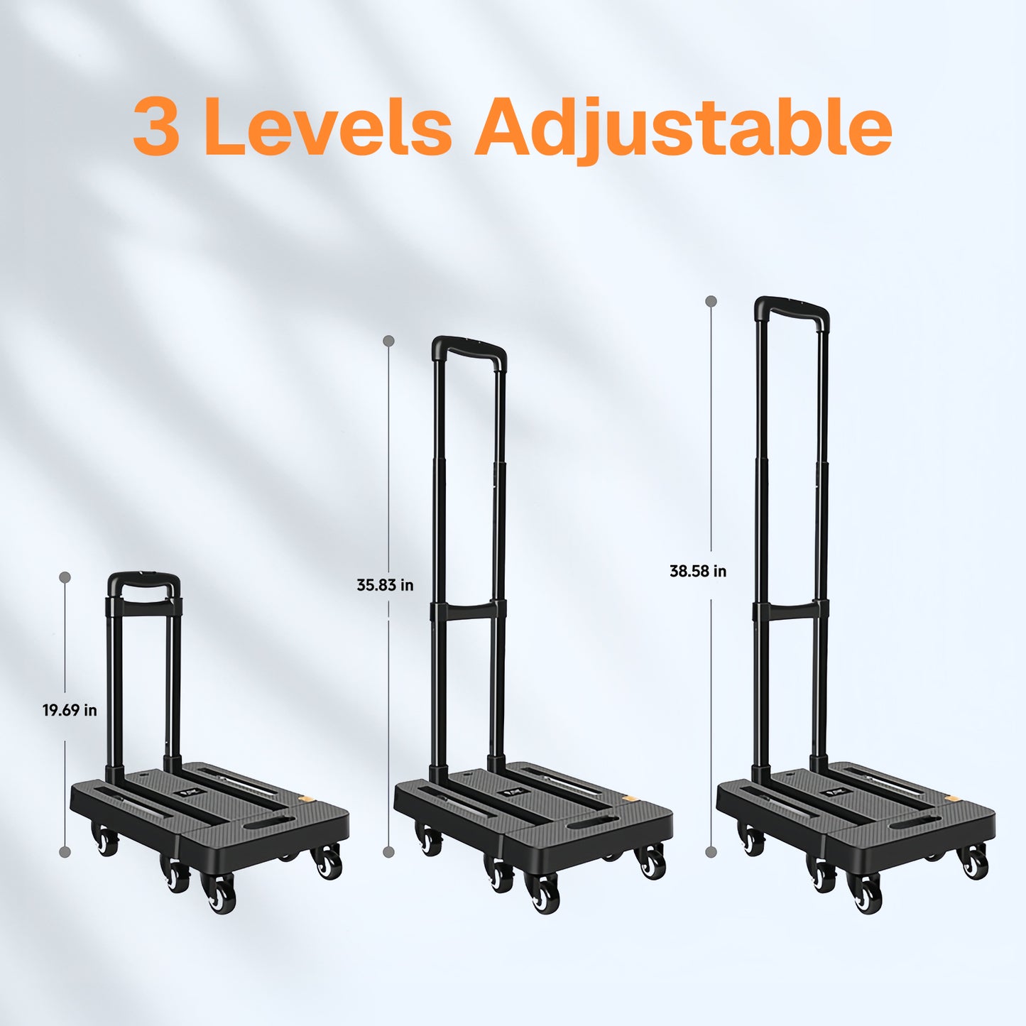 BN-LINK Folding Hand Truck, Portable Heavy Duty Dolly Cart, 6 Wheels Collapsible Luggage Cart with 2 Elastic Rope, for Moving, Travel, House, Office, Shopping, Black