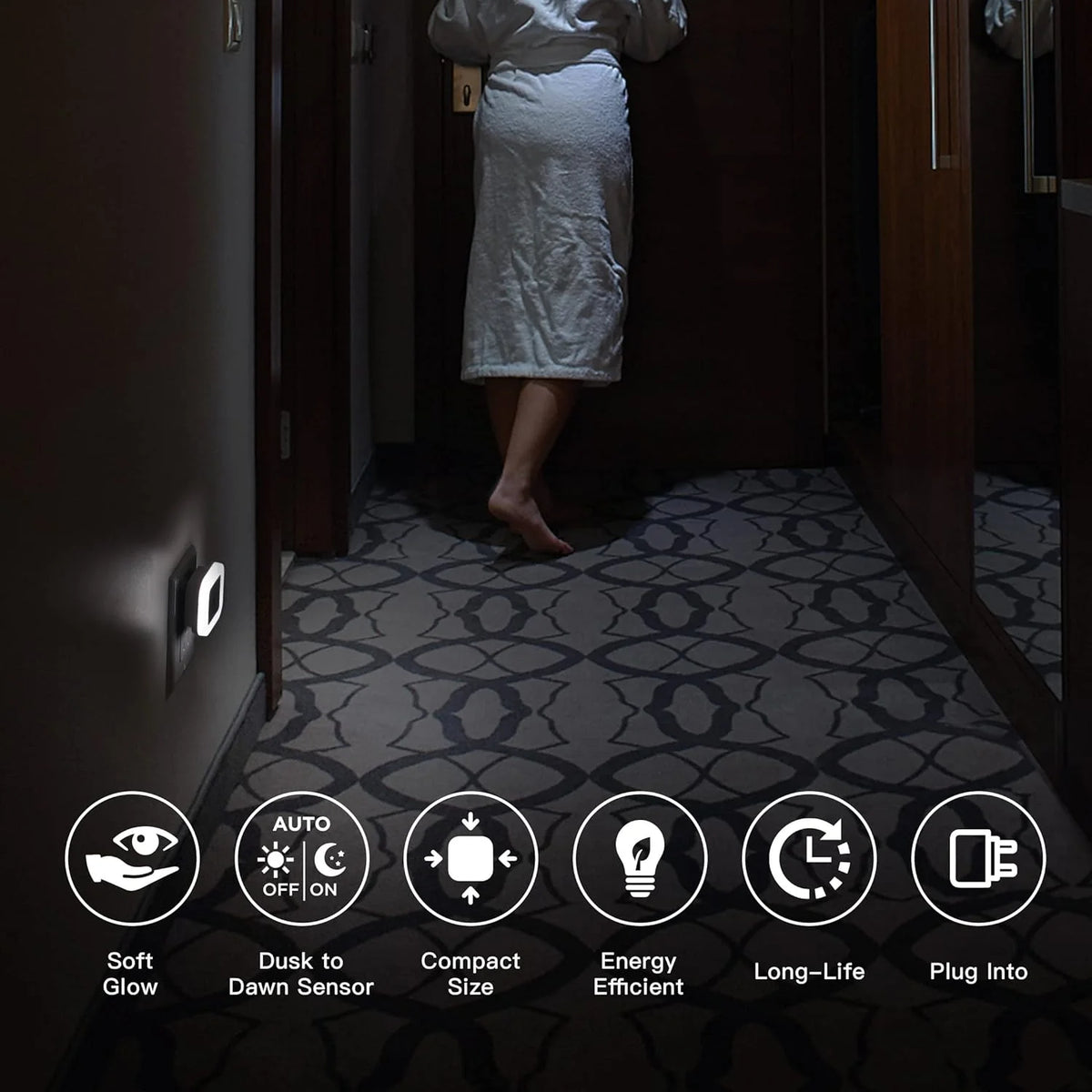 BN-LINK Night Light with Smart Sensor, Auto-On/Off, Dusk to Dawn Night Lights Plug into Wall 6-Pack, LED Night Lamp for Bedroom, Bathroom, Hallway, White