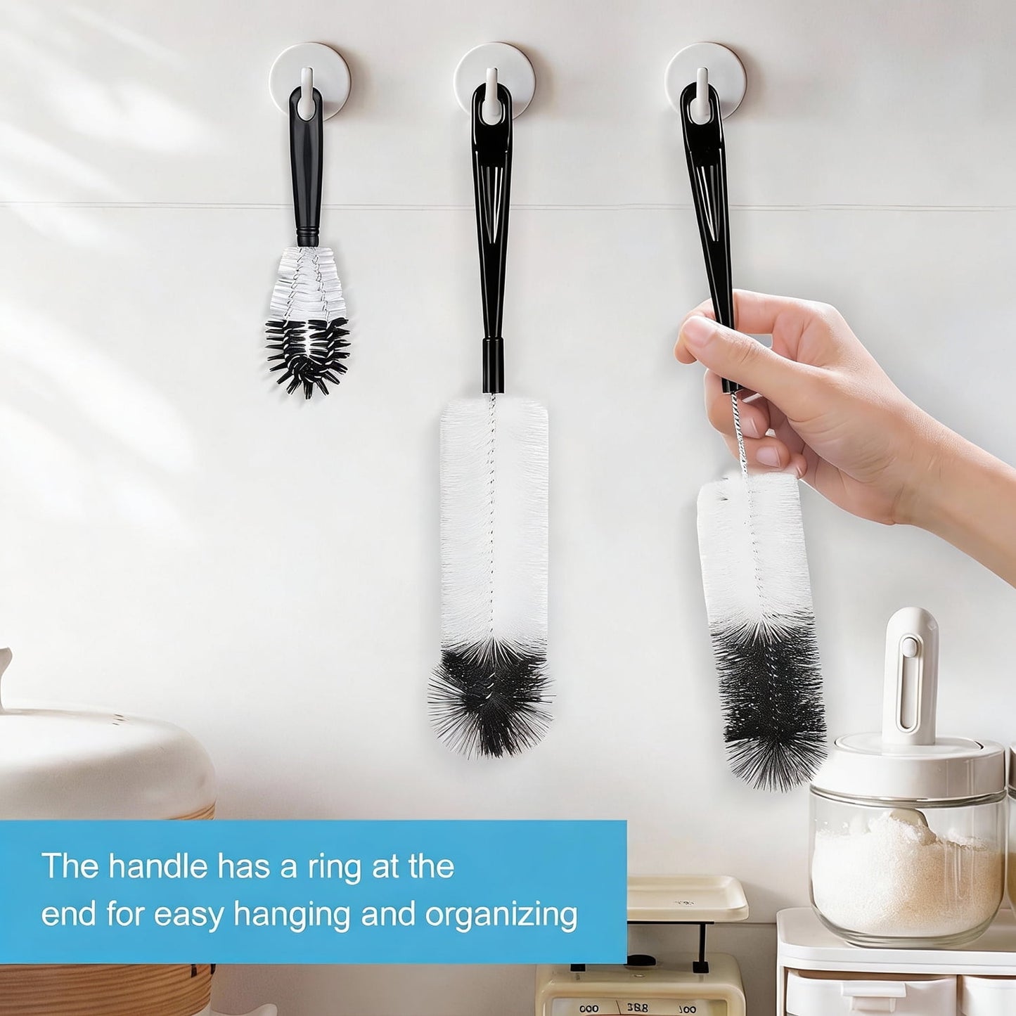 Behome Bottle Brushes, 5Pcs Bottle Cleaning Brush Set, Reusable Pipe Cleaner Brushes, Small Brushes for Cleaning Narrow Neck Water Bottles Jars Teapot (White&Black)