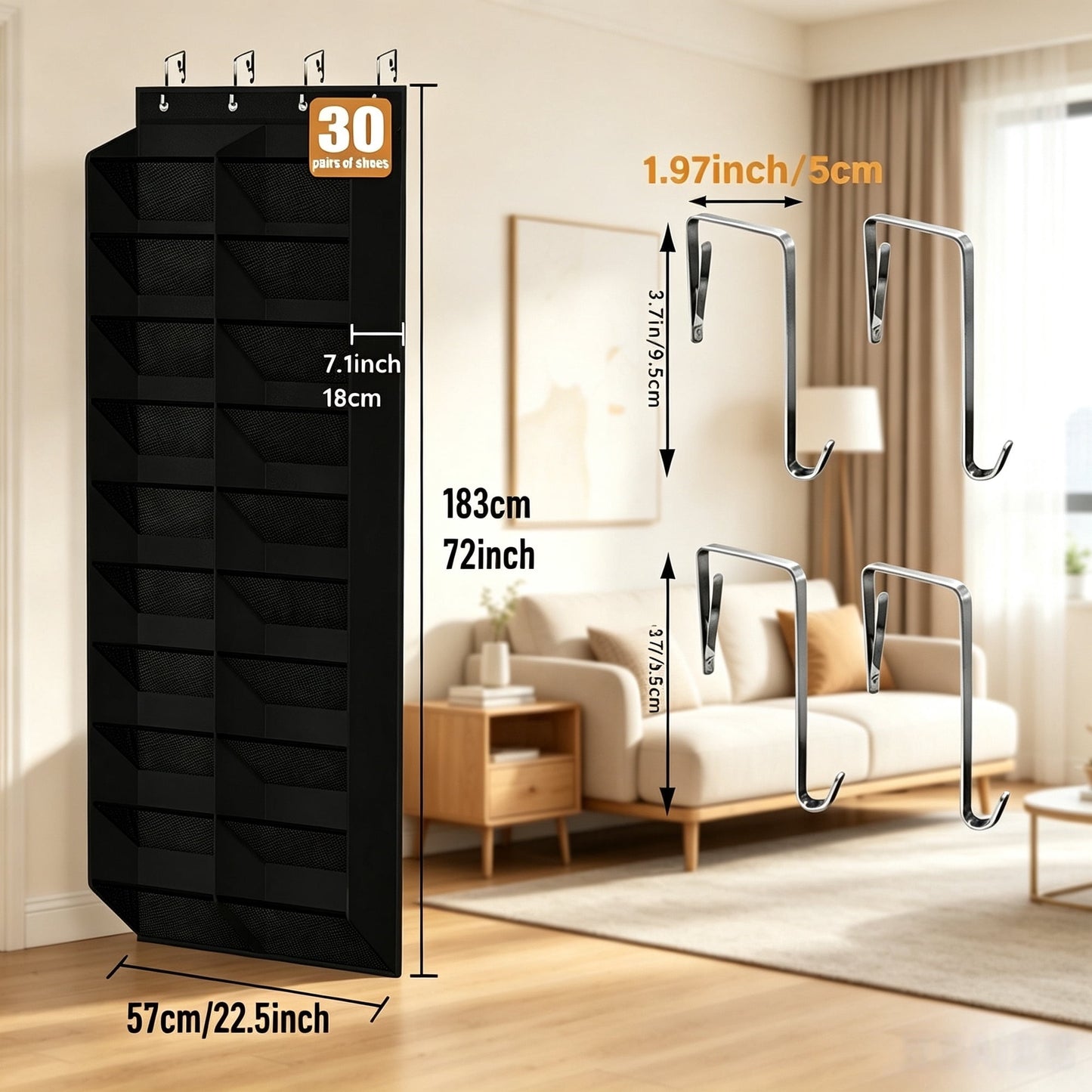 Behome 10 Tier Over the Door Shoe Organizer, 20 Large Breathable Mesh Pockets Hanging Shoe Rack, Space Saving Hanging Shoe Organizer for Door, Closet, Entryway