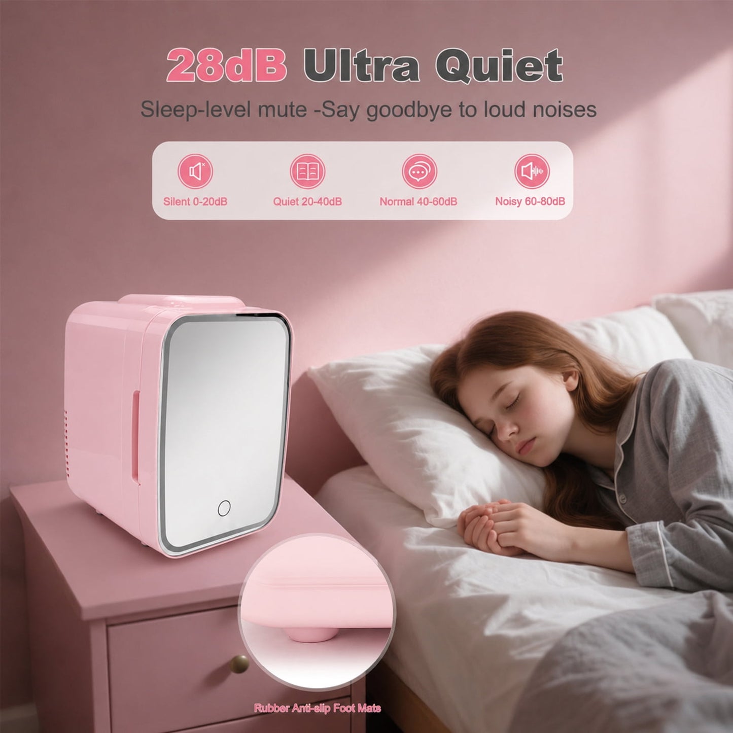 Behome 4L Mini Fridge with Mirror & 3 Brightness Levels, Quiet Small Fridge Cooler & Warmer, Mini Refrigerator for Bedroom, Office, Car, for Food, Drinks, Skincare & Makeup