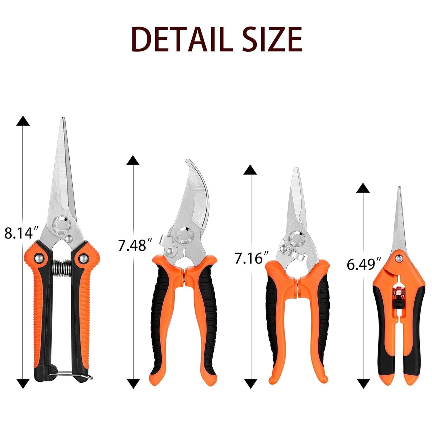 BN-LINK 4 Pack Garden Pruning Shears, Stainless Steel Handheld Scissors Set with Gardening Gloves, Heavy Duty Garden Bypass Pruning Shears,Tree Trimmers Secateurs