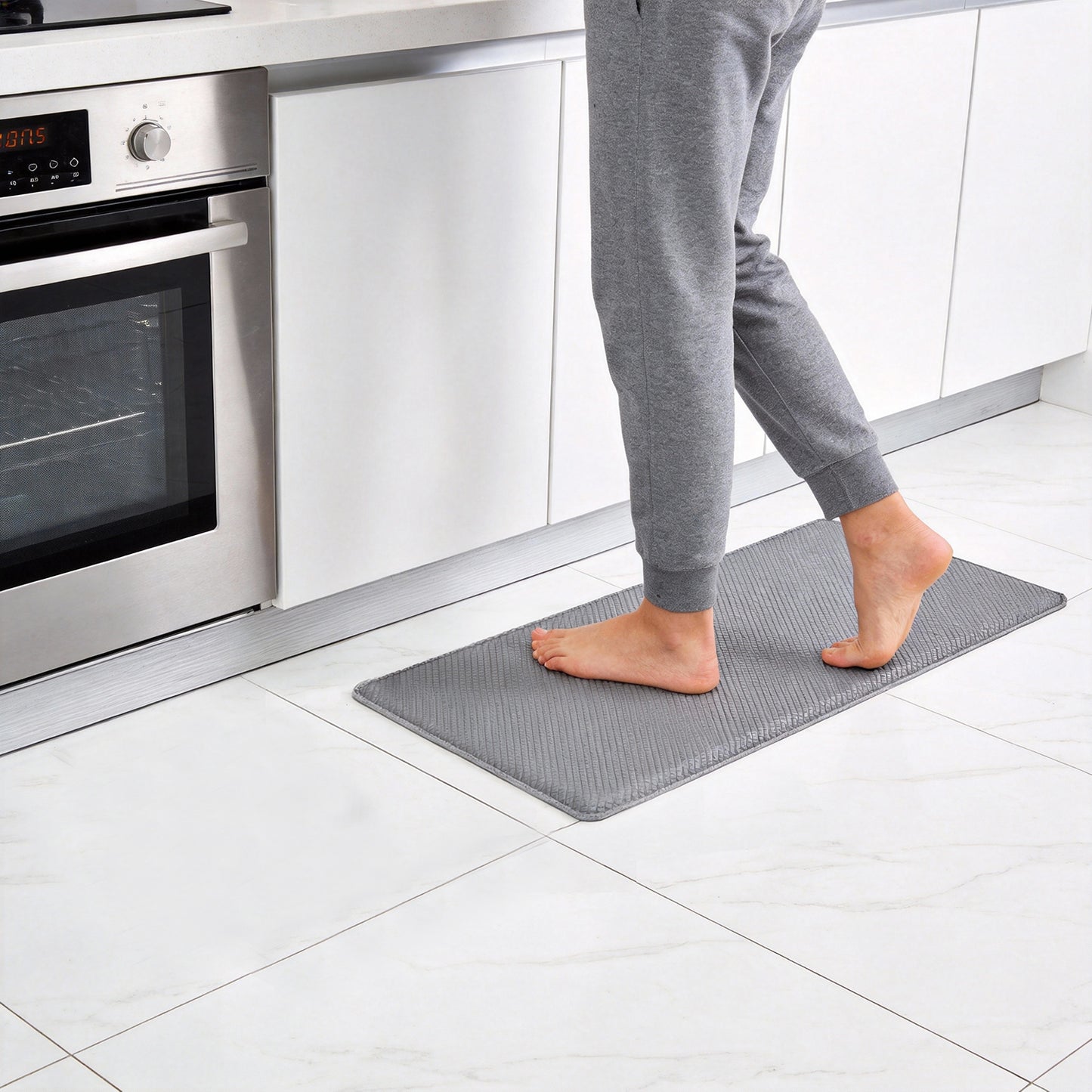 Behome Kitchen Mat, 17"x29" Cushioned Anti Fatigue Rugs, Non-Slip Waterproof Comfort Standing Mats for Kitchen, Office, and Floor, Grey