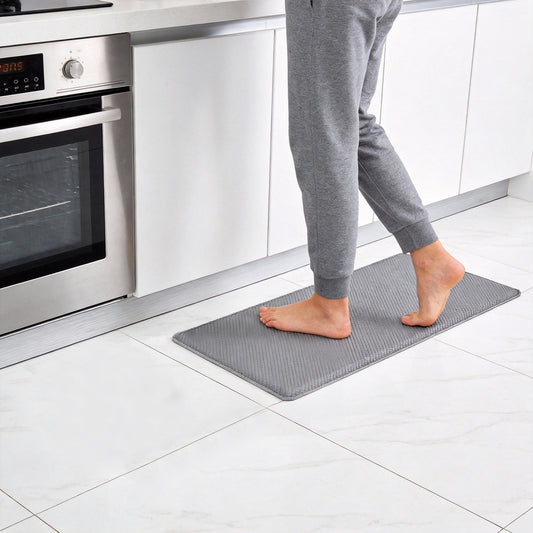 Behome Kitchen Mat, 17"x29" Cushioned Anti Fatigue Rugs, Non-Slip Waterproof Comfort Standing Mats for Kitchen, Office, and Floor, Grey