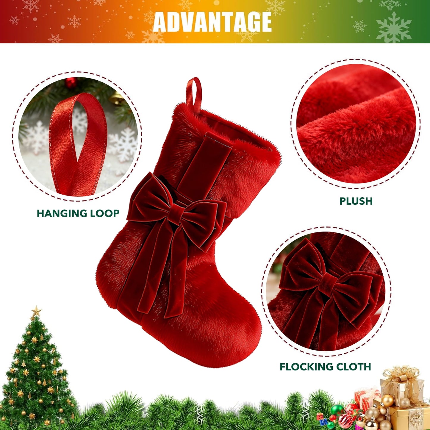 Behome 4 Pack Christmas Stockings, Xmas Plush Stocking Fireplace Decor Hanging Christmas Socks, 18" Holiday Christmas Decoration Gifts for Family Kids