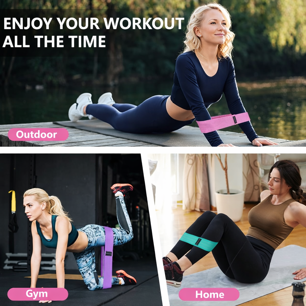 Behome 3 Pack Resistance Bands for Working Out, Fabric Exercise Bands with Workout Guide, Strength Training Bands for Legs, Glutes, Yoga, Pilates & Home Fitness