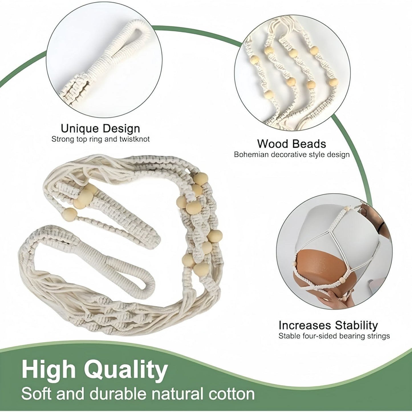 Behome Hanging Planters for Indoor Plants, 3 Pack Cotton Rope Plant Hanger with 3 Hanging Hooks, Garden Home Decor Ceiling Plant Holder for Indoor Outdoor, White