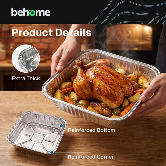 Behome 30 Pack Aluminum Pans, 8x8 Square Disposable Aluminum Baking Cake Pans, Heavy Duty Aluminum Roasting Trays for Baking, Cooking Food