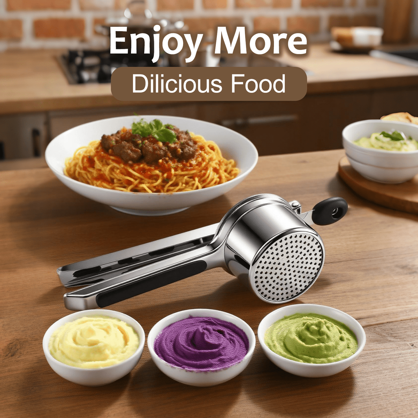 Behome Potato Ricer with 3 Interchangeable Discs, 15 oz Heavy Duty Stainless Steel Potato Masher and Ricer, Kitchen Gadget for Mashed Potatoes, Carrots