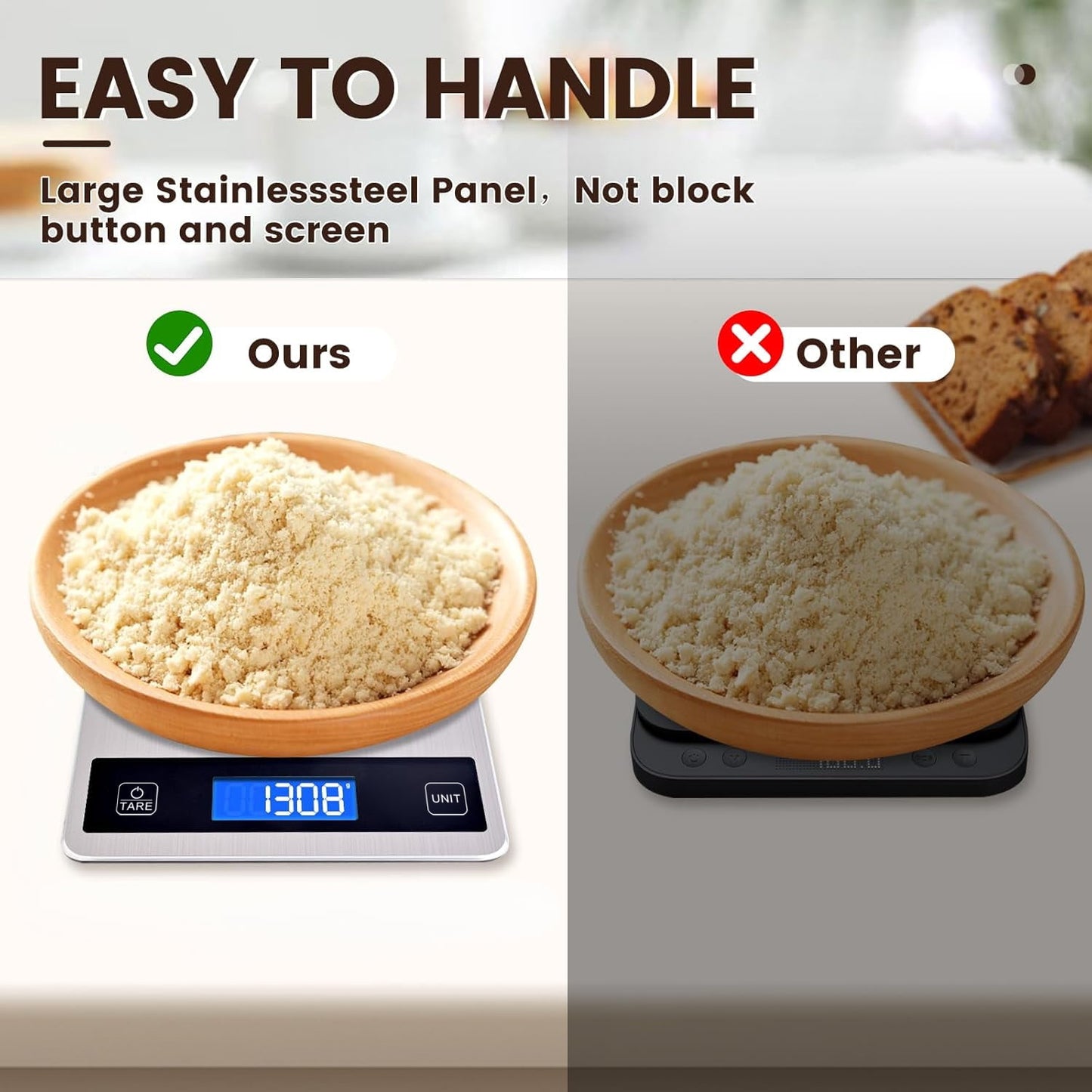Behome Food Scale, Digital Kitchen Scales 10kg/22lb with Large LCD Display, Food Weighing Scales for Baking, Weight Loss, Calorie Counting, 5 Units Conversion, Silver