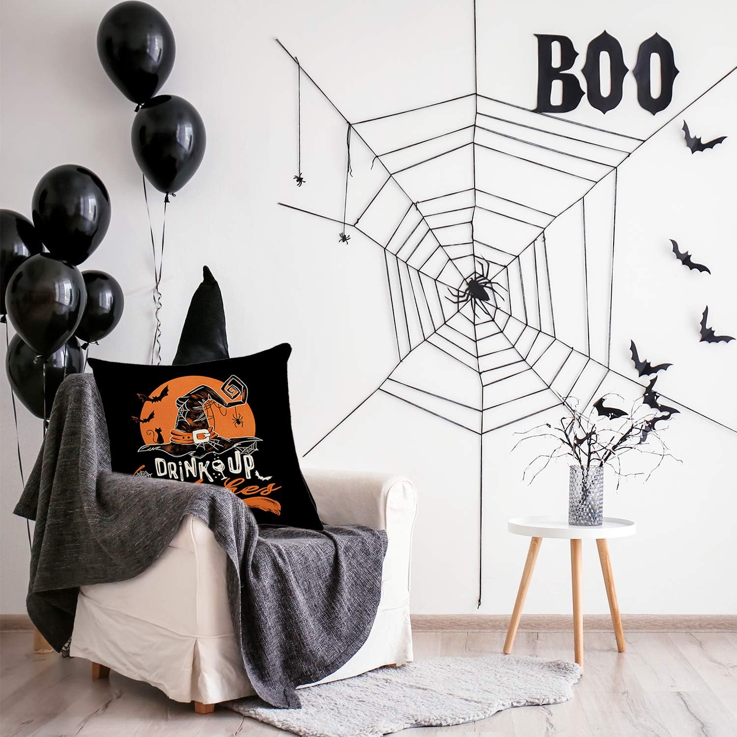 Behome 4 Pieces Halloween Pillow Case, 18 x 18 inch Orange and Black Pillow Cover, Happy Halloween Linen Decorative Cushion Covers for Home Halloween Decoration