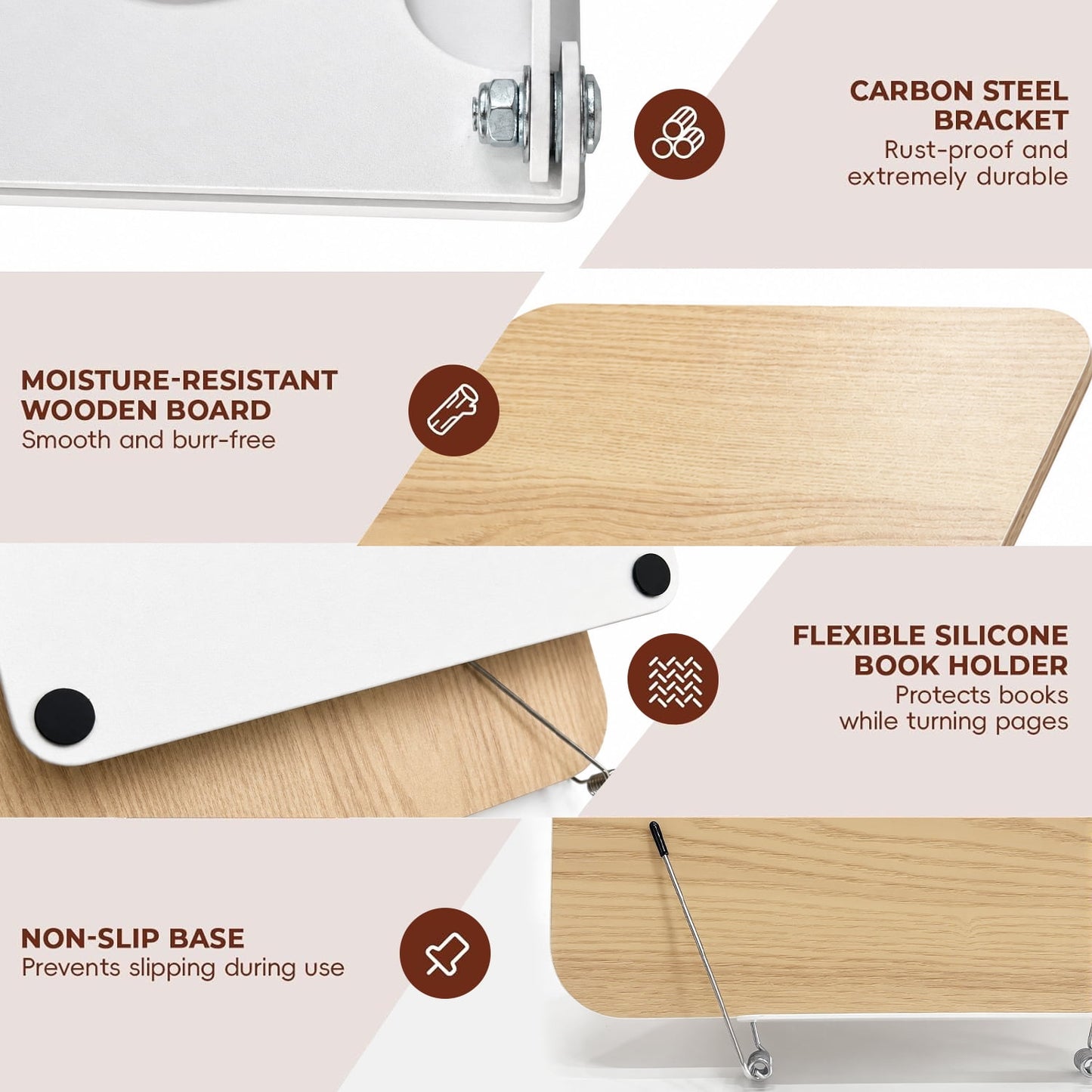 Behome Wood Book Stand, Adjustable Cookbook Stand with 360°Swivel Base & Page Paper Clips, Foldable Book Holder for Music Book, Tablet, Kitchen & Office
