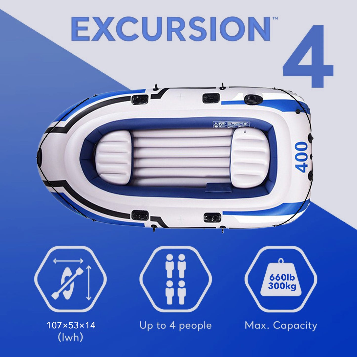 BN-LINK 4-Person Inflatable Boat Series with Seats, Inflatable Raft with a Pair of Deluxe Oars, High-Output Pump, Detachable Fishing Rod Holders, Fishing Boat for Ponds, Lakes, Rivers
