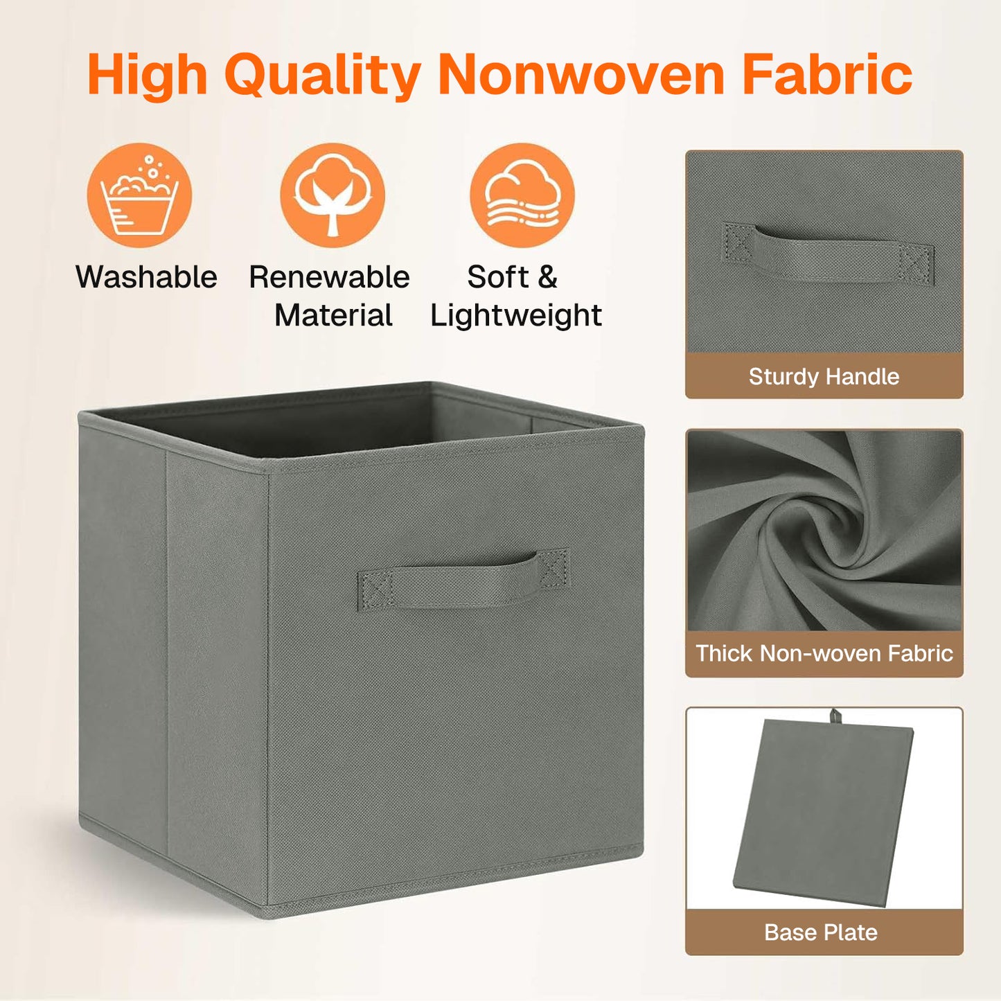 Behome 6 Pack Collapsible Storage Bins, 11.8” Fabric Foldable Bins for Organization, Cube Basket Bin for Clothes, Toys, Books, Gray