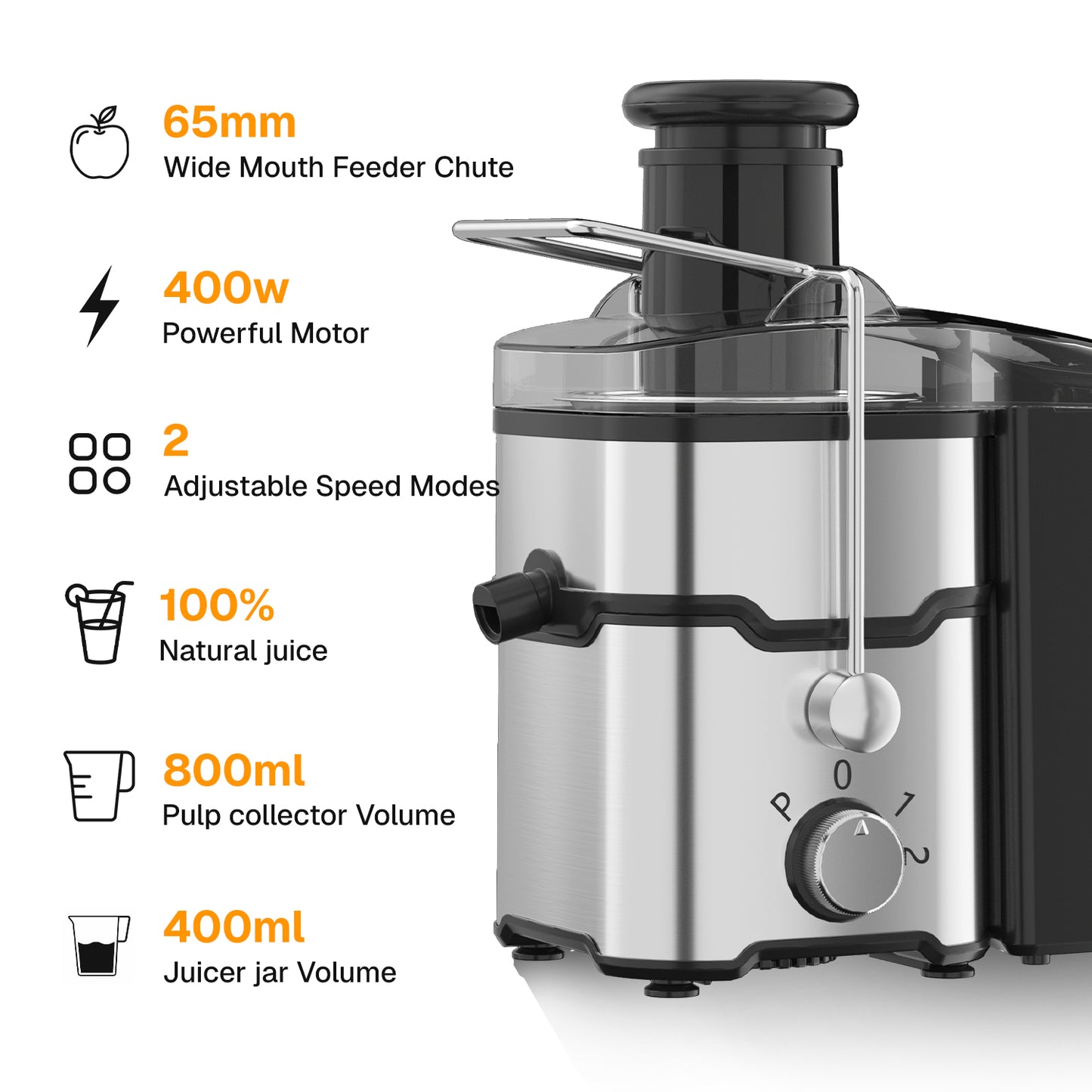 Behome Juicer Machines, 400W Juice Extractor with 2 Speeds,Centrifugal Juicer with 2.6" Wide Feed Chute for Vegetable&Fruit, Easy to Clean, Black