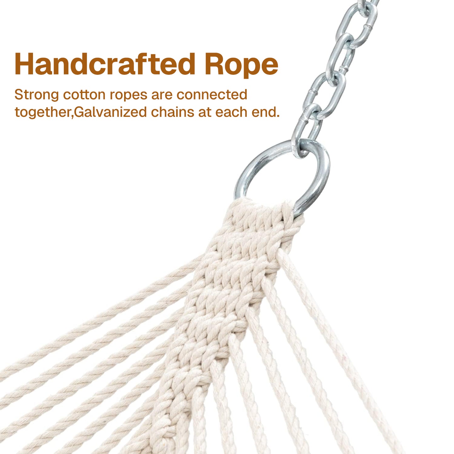 BN-LINK Cotton Rope Hammock,Handwoven Hammock with Hardwood Spreader Bars,Double Hammock for Outdoor Backyard Patio Poolside,330 LBS Weight Capacity, Natural