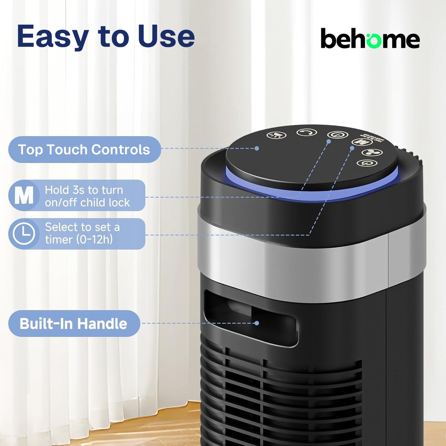 Behome 36 inch Tower Fan with Remote Control, Quiet 60°Oscillating Standing Fan with Auto-off Timer, 5 Speeds and 4 Modes for Bedroom, Kitchen and Office
