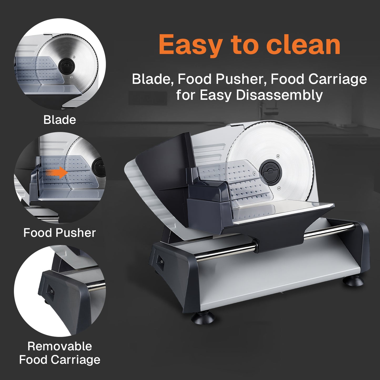 Behome Meat Slicer 200W Electric Automatic Meat, Deli Food Slicer ,Adjustable Thickness for Home Use,Removable 7.5 IN Stainless Steel Blade & Food Pusher,Cuts Meat, Bread and Cheese