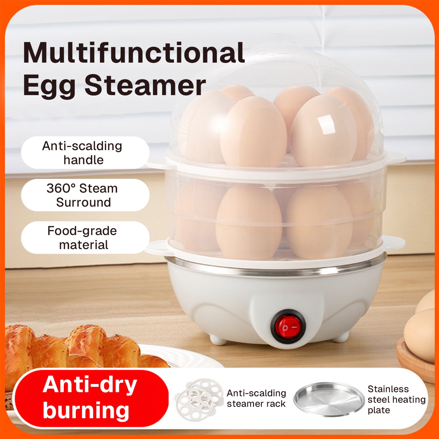 Behome Rapid Electric Egg Cooker 14 Egg Capacity,Double-Layer Lazy Egg Boiler,Multifunction Heated Maker Egg Poacher & Vegetable Steamer