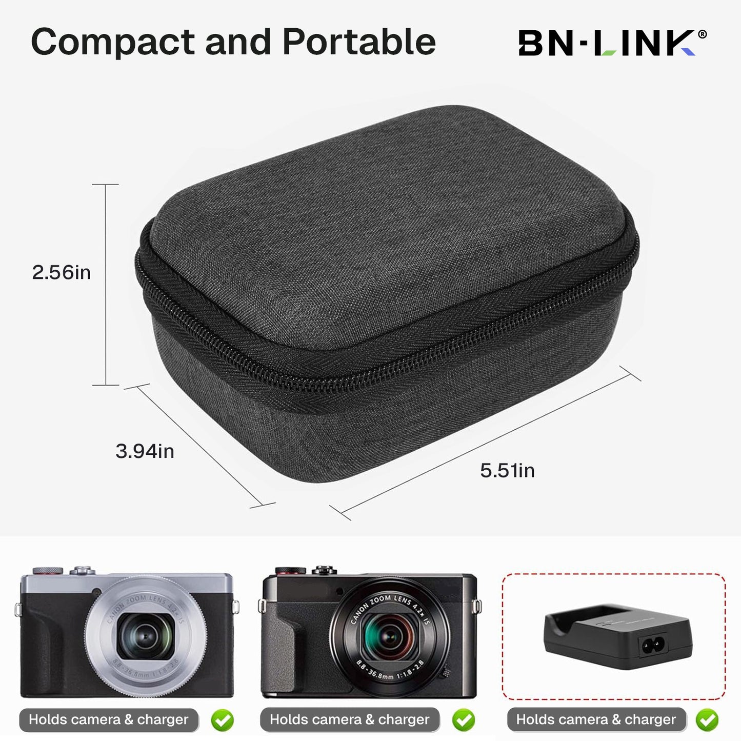 BN-LINK Waterproof Digital Camera Case with Mesh Pocket, for Canon G7X Mark III/II, PowerShot series, SX740 HS, Sony Cyber-shot, Ricoh GR series, Kodak PIXPRO, and More