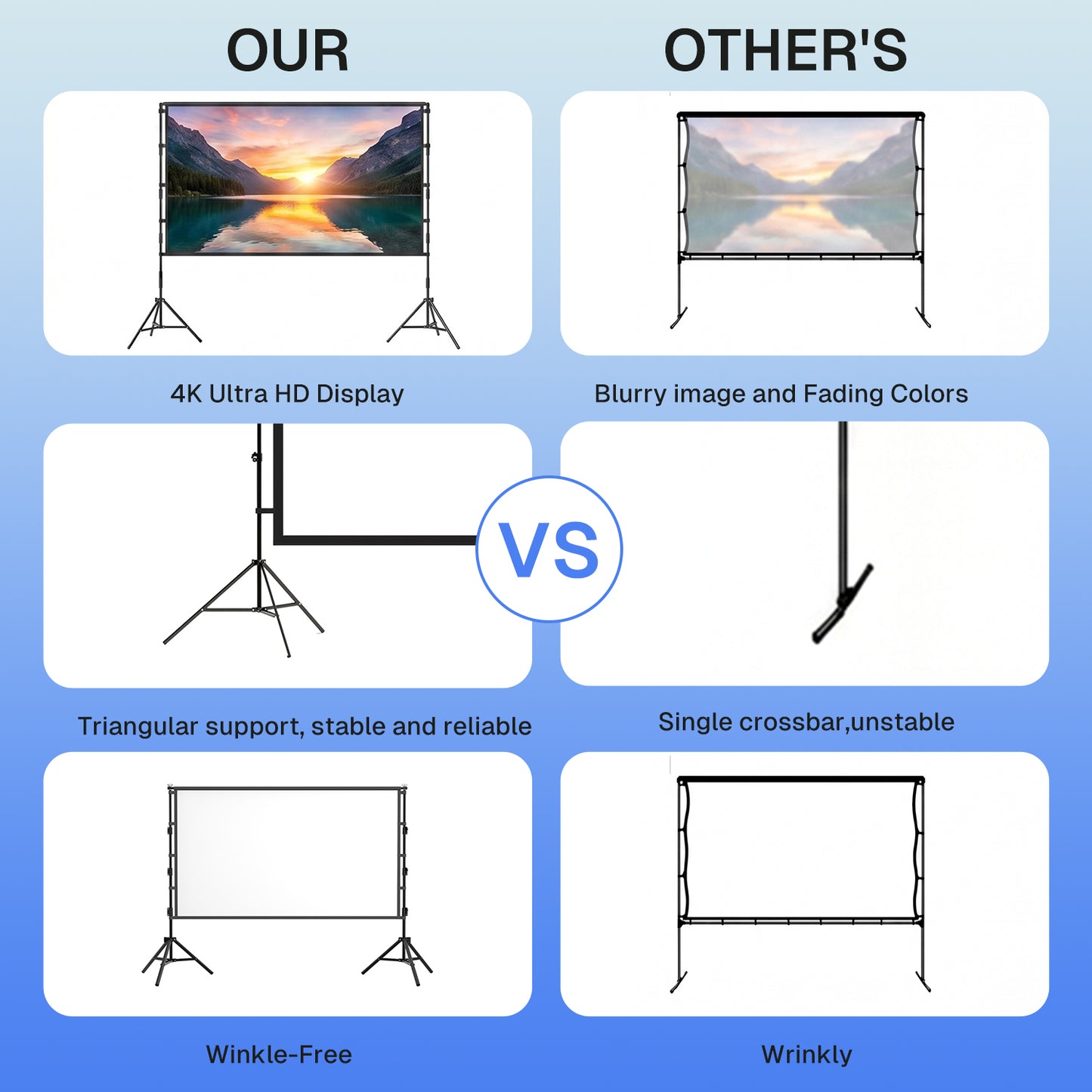 BN-LINK 100 inch Projector Screen with Stand, 16:9 4K HD Portable Movie Screen Indoor Outdoor, Foldable Wrinkle-Free Projection Screen for Home Theater, Camping,Parties