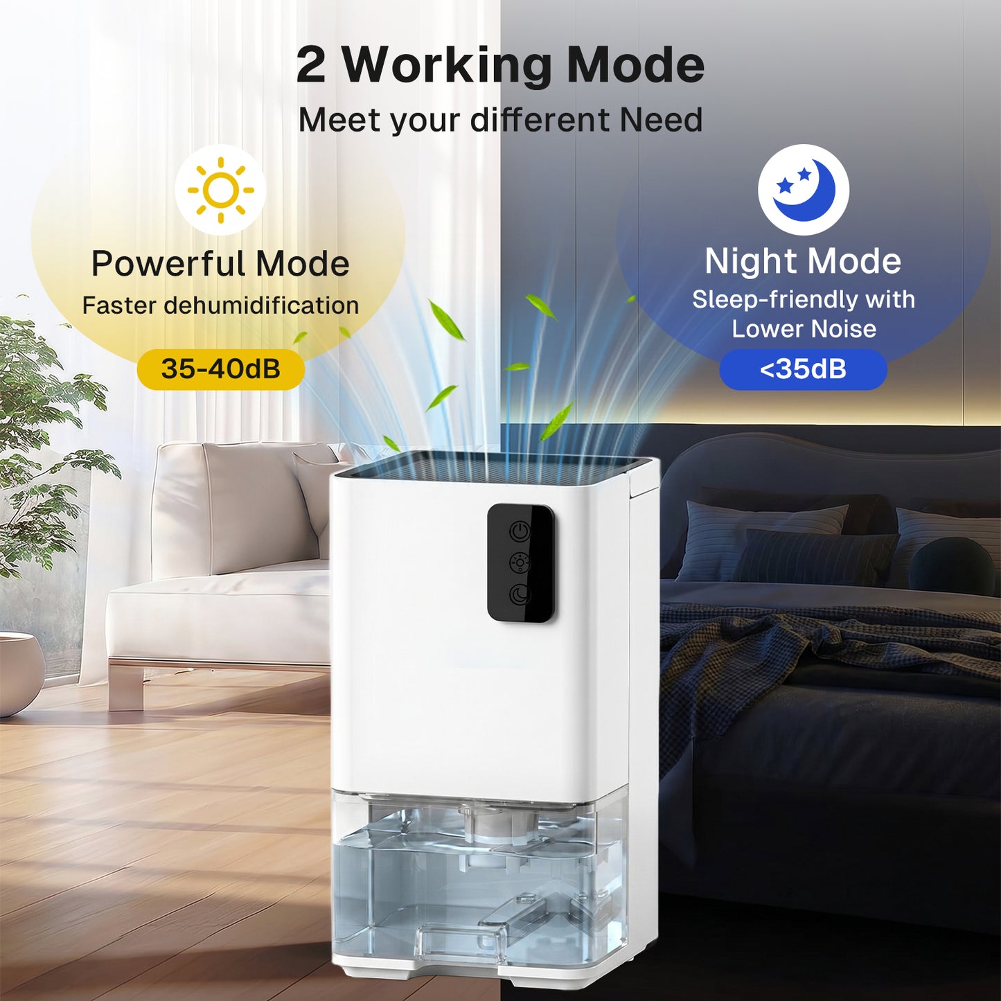 Behome Small Dehumidifiers,41 OZ Dehumidifier Quiet with Auto Shut Off，323 sq.ft Dehumidifiers for Bedroom, Bathroom, RV, 7 Colors LED Light,White