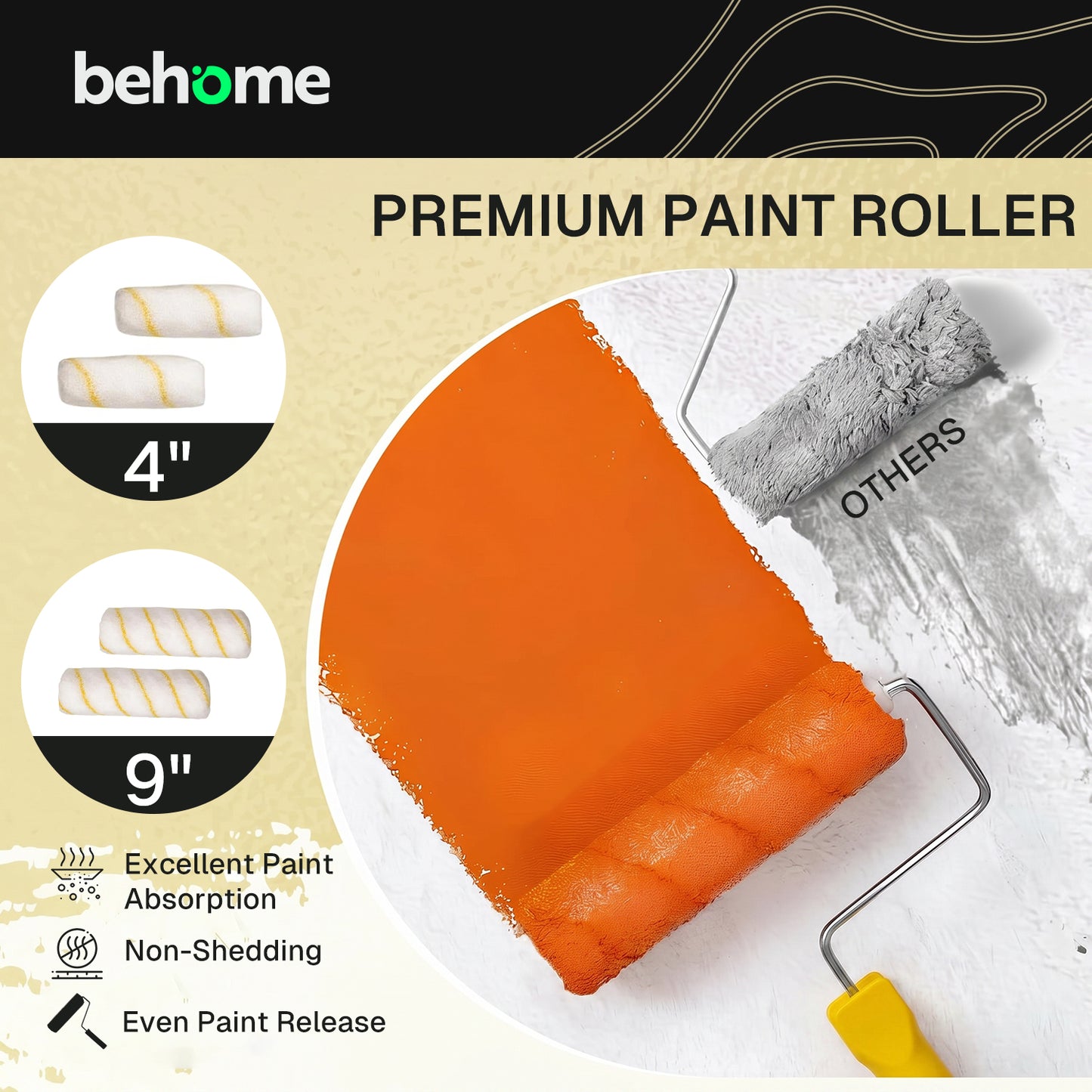 BN-LINK 11-Piece Paint Roller Kit, 9 Inch & 4 Inch Paint Roller Set with Paint Tray, Paint Brush, Gloves, Stir Stick & Can Opener, Painting Supplies for Walls, Ceilings, Interior and Exterior Paintin