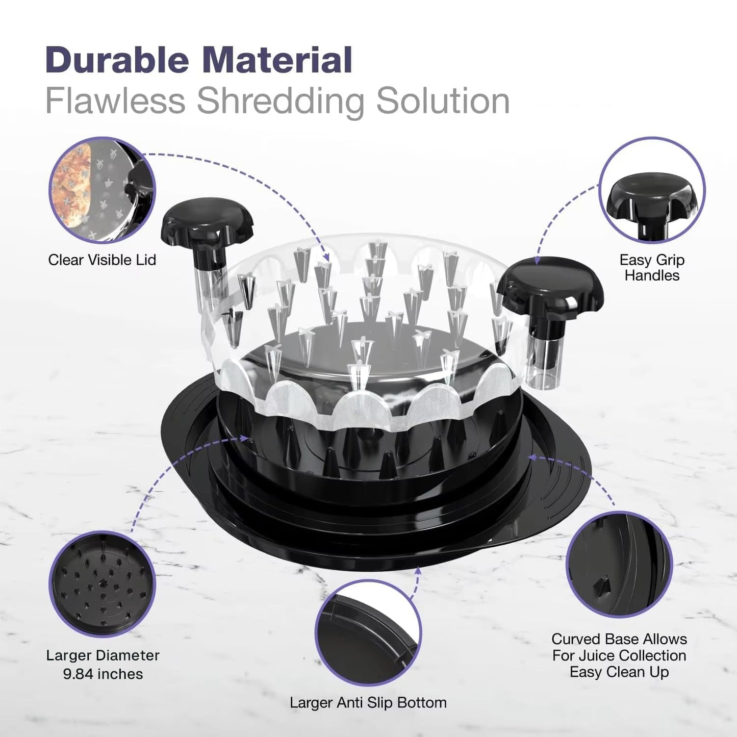 Behome 10" Chicken Shredder Tool Twist, Large Visible Meat Shredder Grinder, Strong Anti-Slip Base, Ergonomic Handle, for Pork Beef Chicken, Black