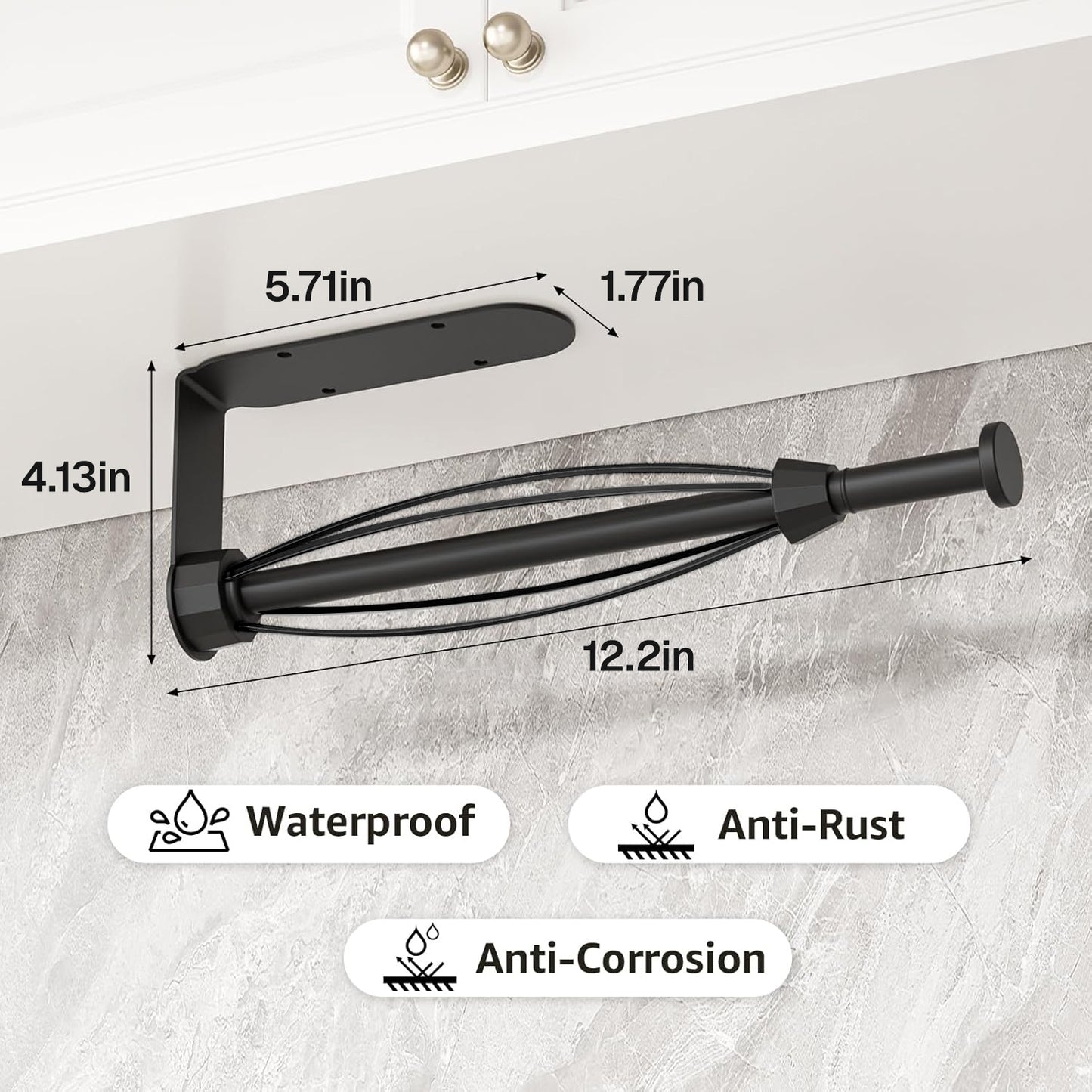 Behome Paper Towel Holder Under Cabinet, One-Handed Tear, Wall Mount Stainless Steel Paper Roll Holder with Damping Effect, Self-Adhesive or Drilled for Kitchen, Bathroom