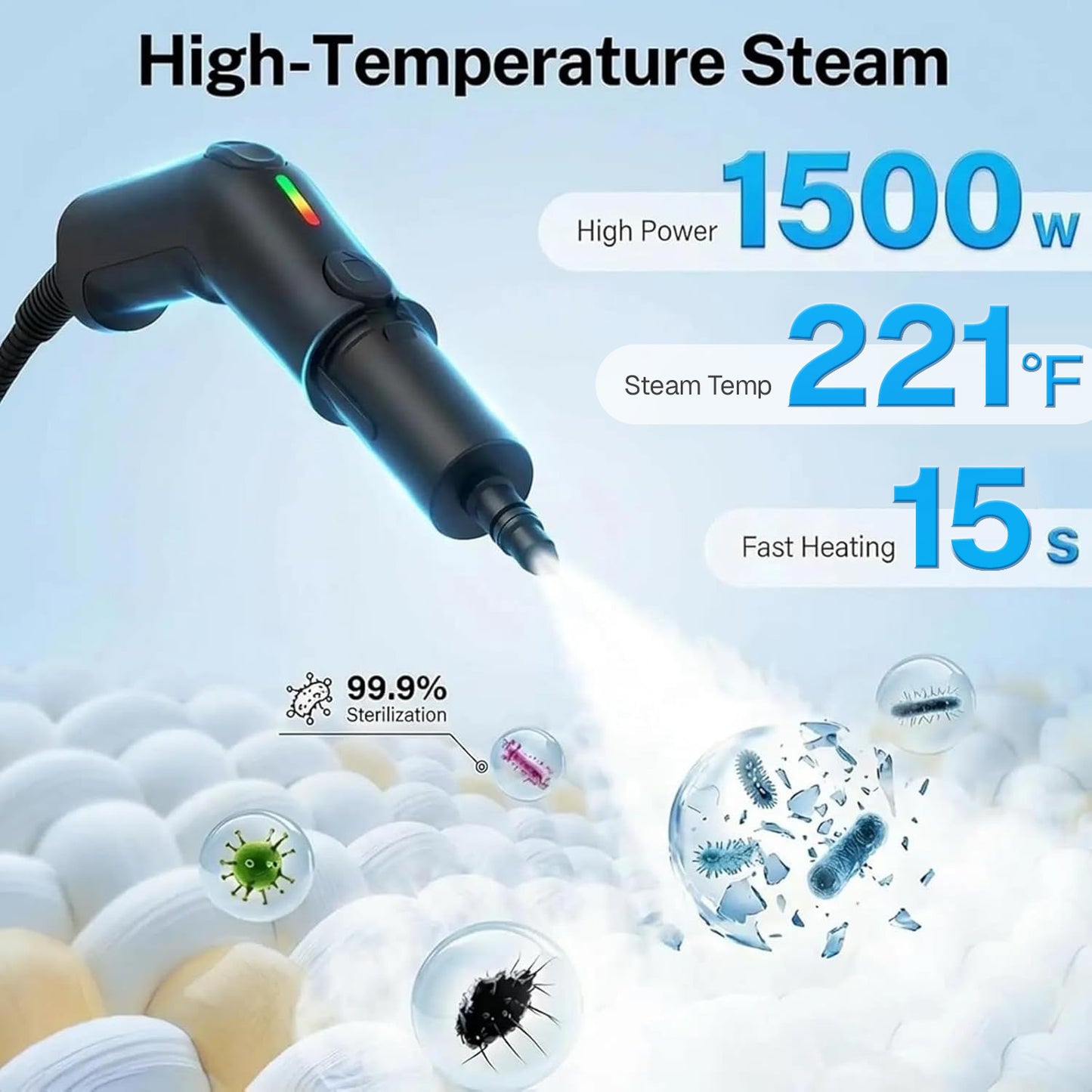 Behome Portable Steamer for Cleaning,Handheld Steam Cleaner with 14pcs Accessories, 1800ml Tank,3 Level Adjustable Steam Cleaner for Home, kitchen, Bathroom, Car Detailing, Window