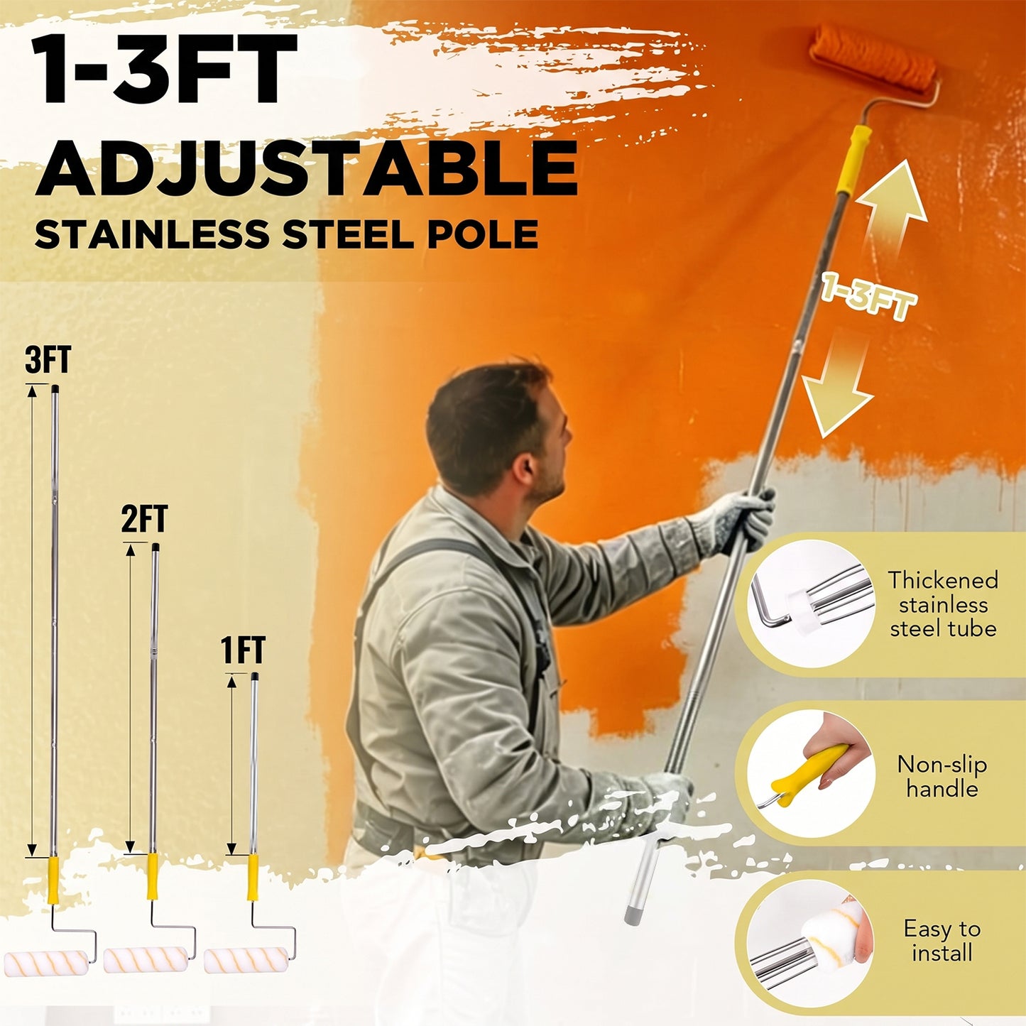 BN-LINK 15-Piece Paint Roller Kit, 9 Inch & 4 Inch Paint Roller Set with Extension Pole, Paint Tray, Paint Brush, Drop Cloth & Stir Stick, Painting Supplies for Walls & Room Painting