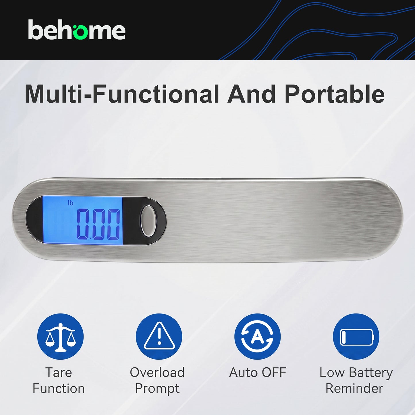Behome Digital Luggage Scale, Hanging Baggage Scale with Temperature Sensor, Portable Travel Suitcase Weighing Scale with LCD Display, 110 Pounds, Battery Included