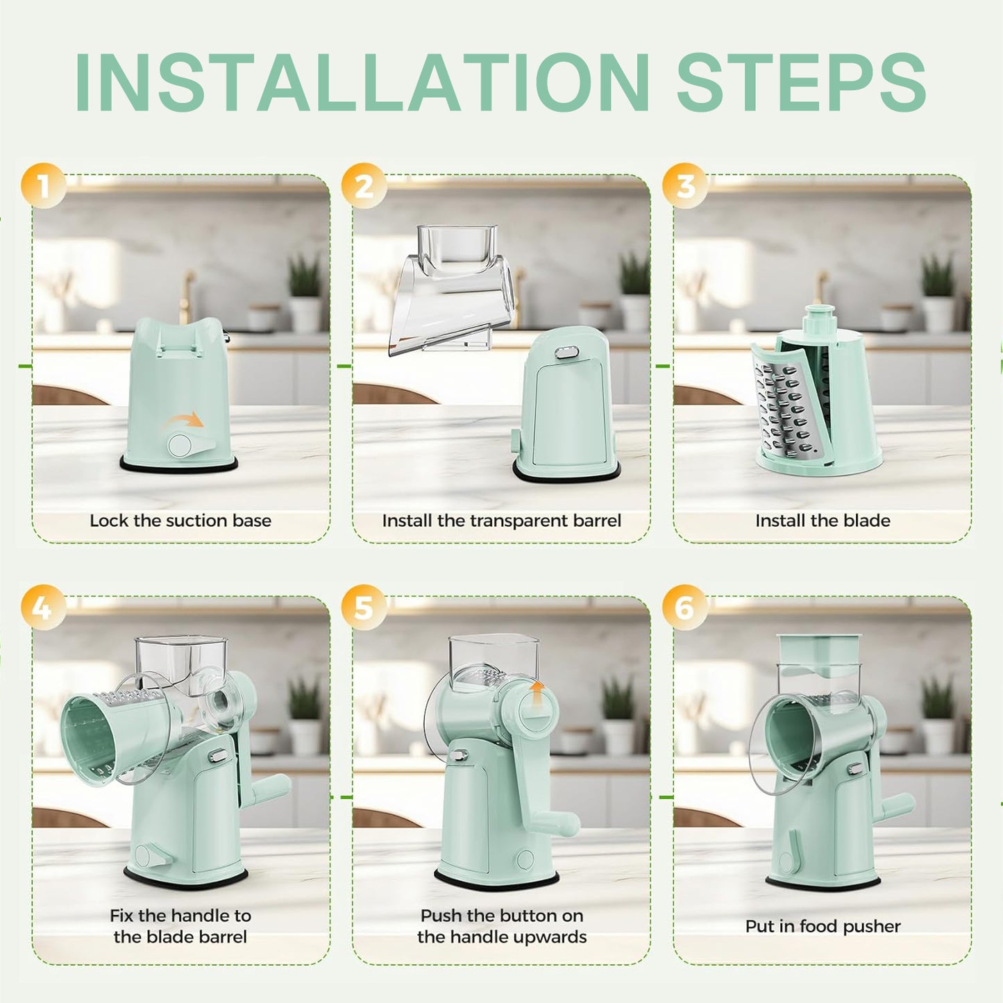 Behome Rotary Cheese Grater Hand Crank, Vegetable Slicer with 10 Interchangeable Blades & Non-slip Suction Base, Cheese Shredder for Kitchen, Cheese & Vegetables