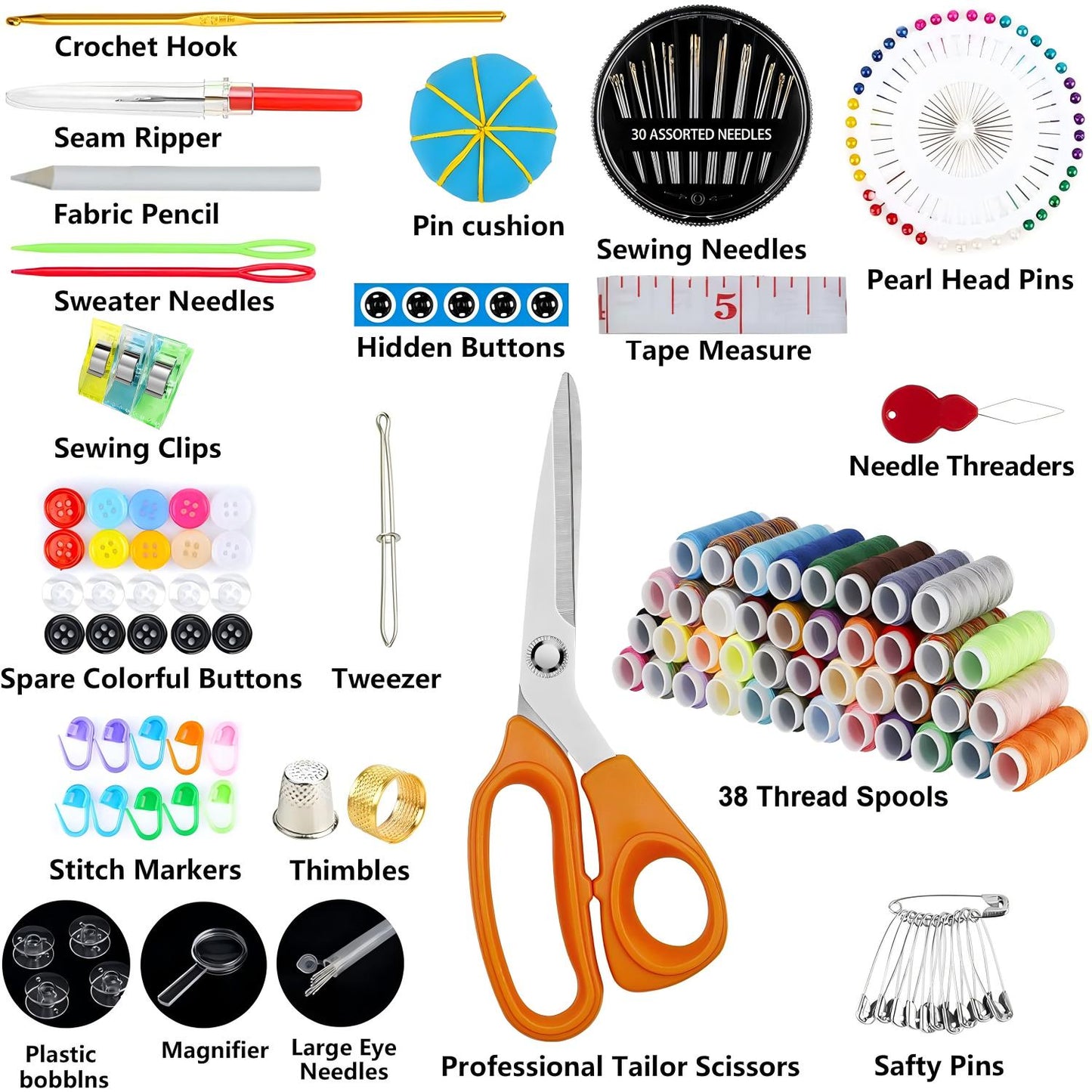 Behome Sewing Kit for Adults, 201Pcs Needle and Thread Kit, Portable Sewing Supplies Accessories for Emergency Clothing Repairs, Travel, and Home Mending