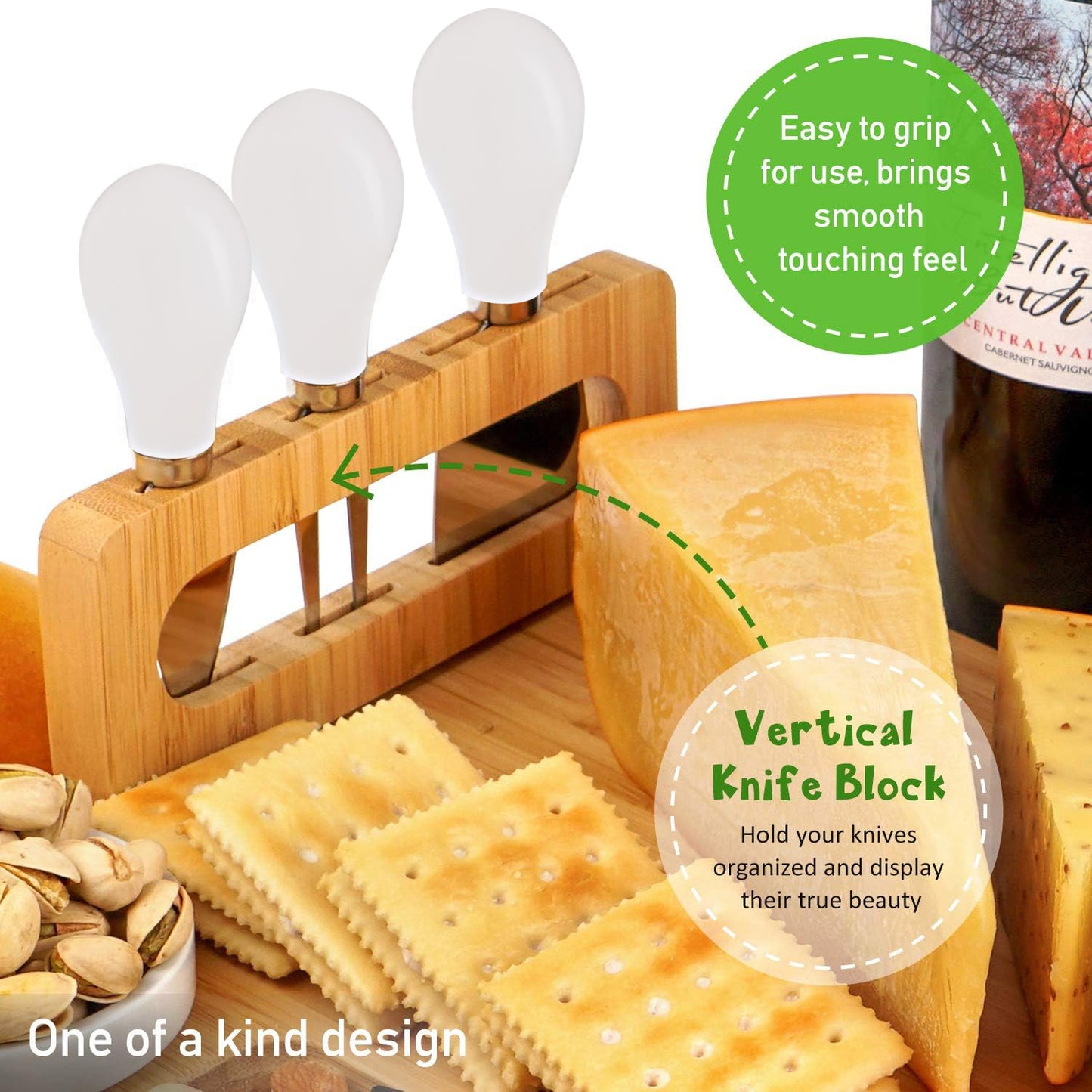 BN-LINK Charcuterie Board Set, Large Cheese Board Set with Accessories, Natural Bamboo Charcuterie Tray Cheese Platter, House Warming Gift & Wedding Gift