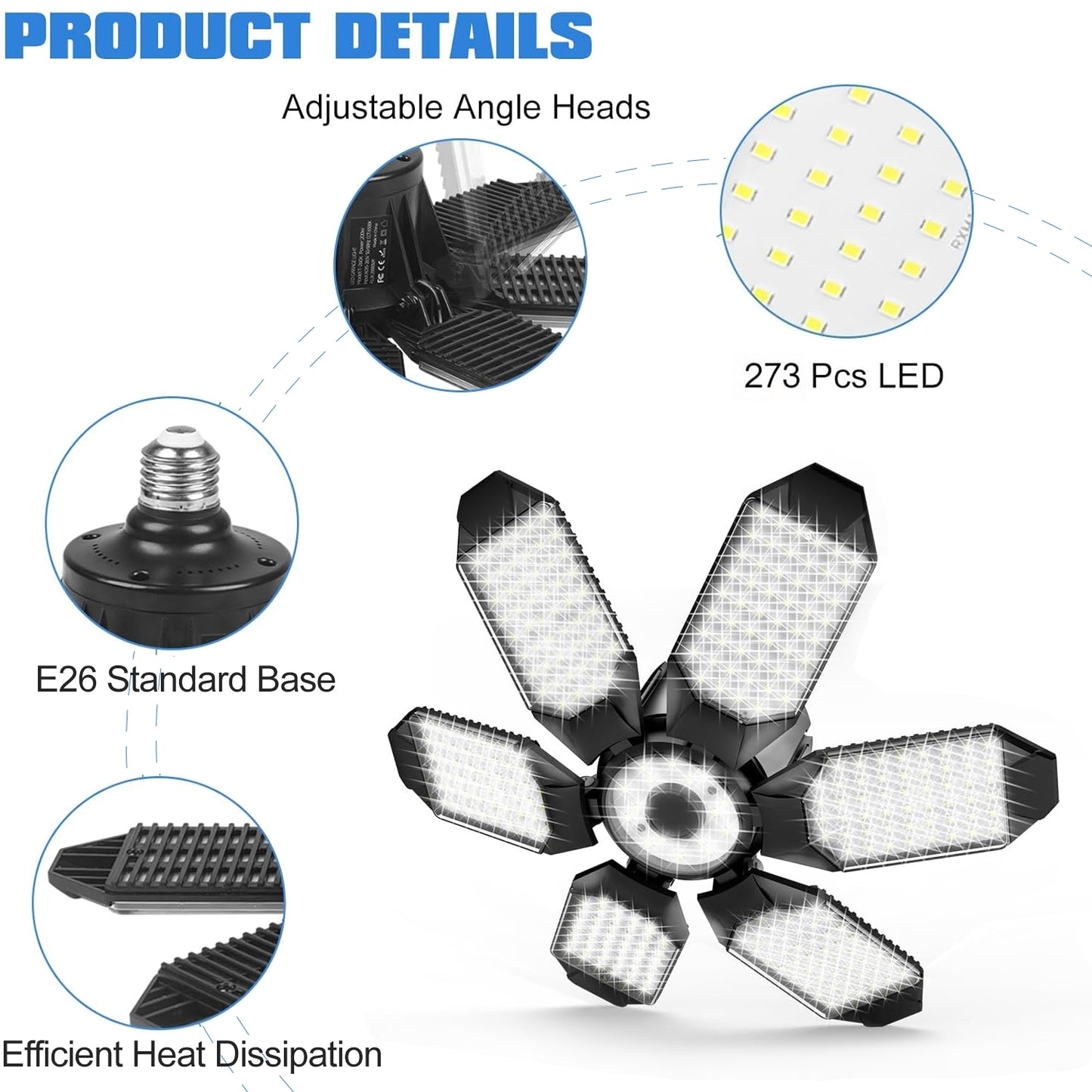 BN-LINK 2 Pack Garage Lights, 18500LM 6500K Deformable LED Garage Light with 6+1 Adjustable Panels, Ultra Bright Lights Workshop Warehouse, Black