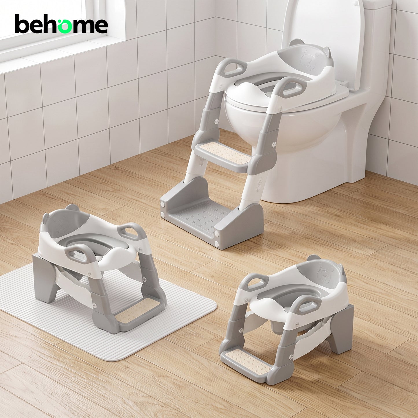 Behome 3 in 1 Potty Training Seat with Urinals, Potty Training Toilet with Non-slip Step Stool, Cushioned Mat & Splash Guard, 3 Adjustable Height Toddler Toilet Seat for Boys & Girls