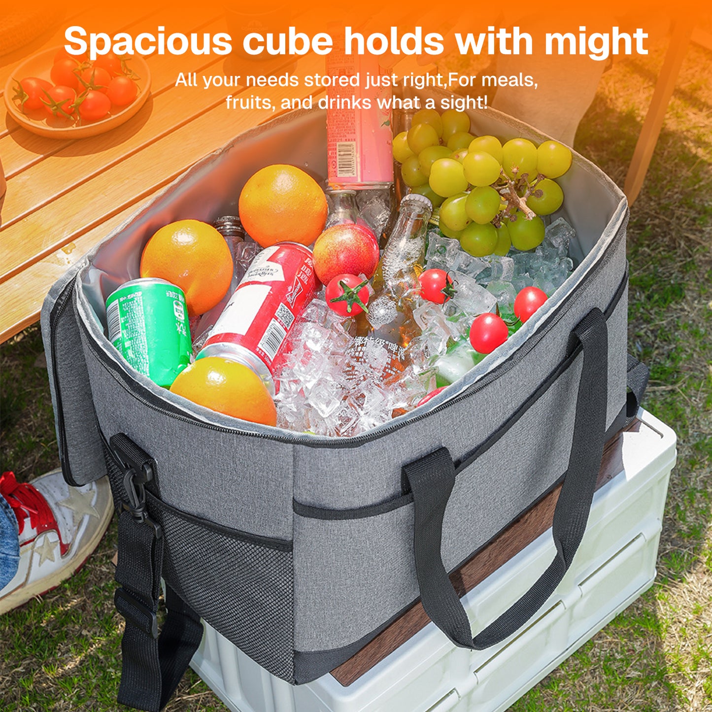 BN-LINK Insulated Cooler Bag,37Qt Capacity Soft Cooler with Adjustable Shoulder Strap,Leakproof Lunch Bag for Picnic, Grocery, Beach, Camping, Travel,Gray